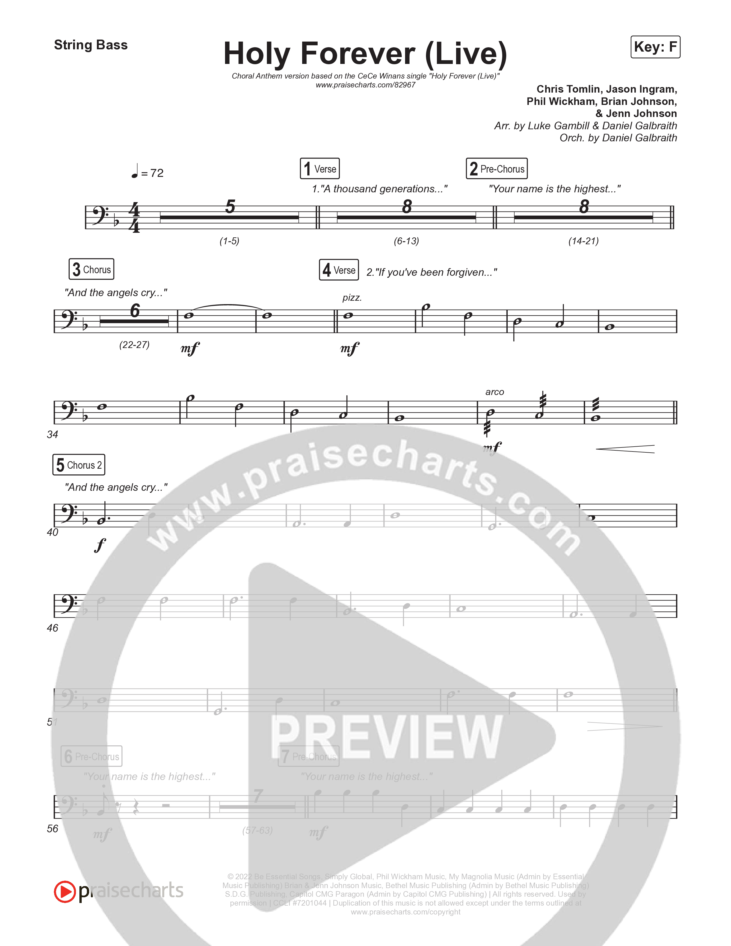Holy Forever (Choral Anthem SATB) String Bass (CeCe Winans / Arr. Luke Gambill)