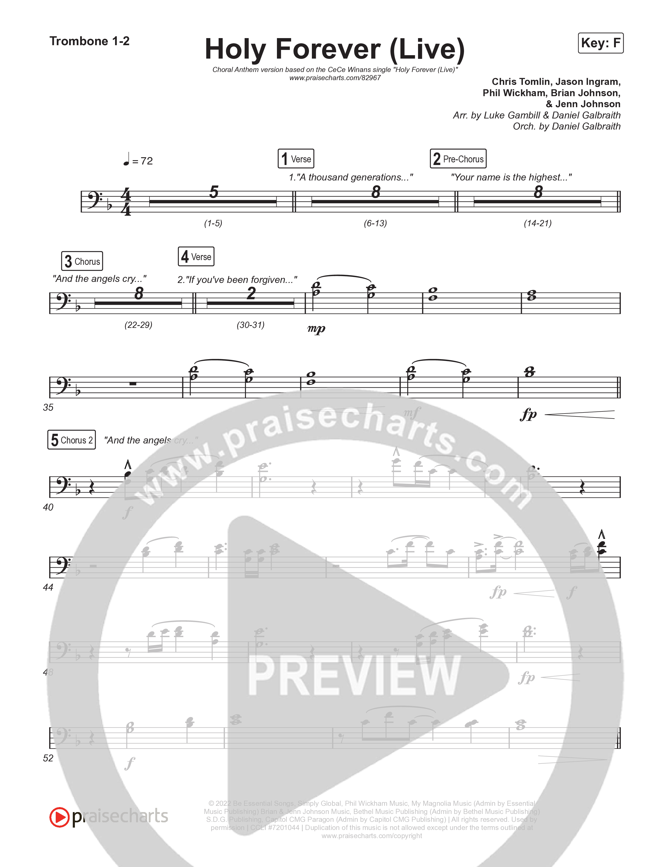 Holy Forever (Choral Anthem SATB) Trombone 1/2 (CeCe Winans / Arr. Luke Gambill)