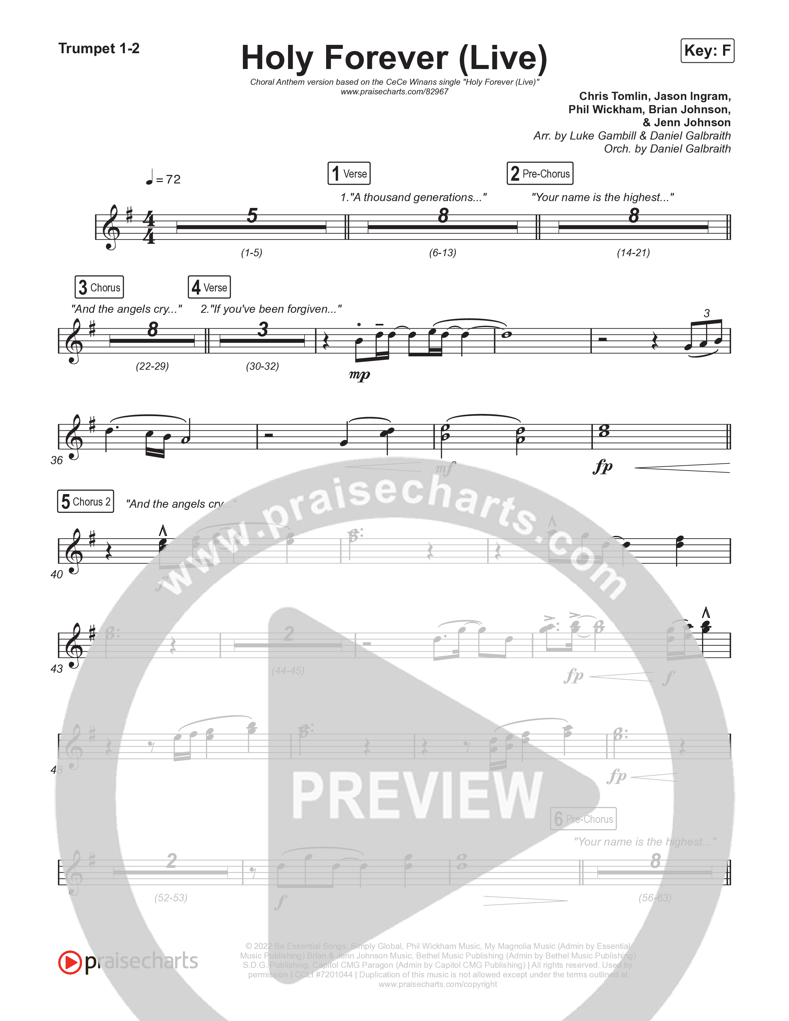 Holy Forever (Choral Anthem SATB) Trumpet 1,2 (CeCe Winans / Arr. Luke Gambill)