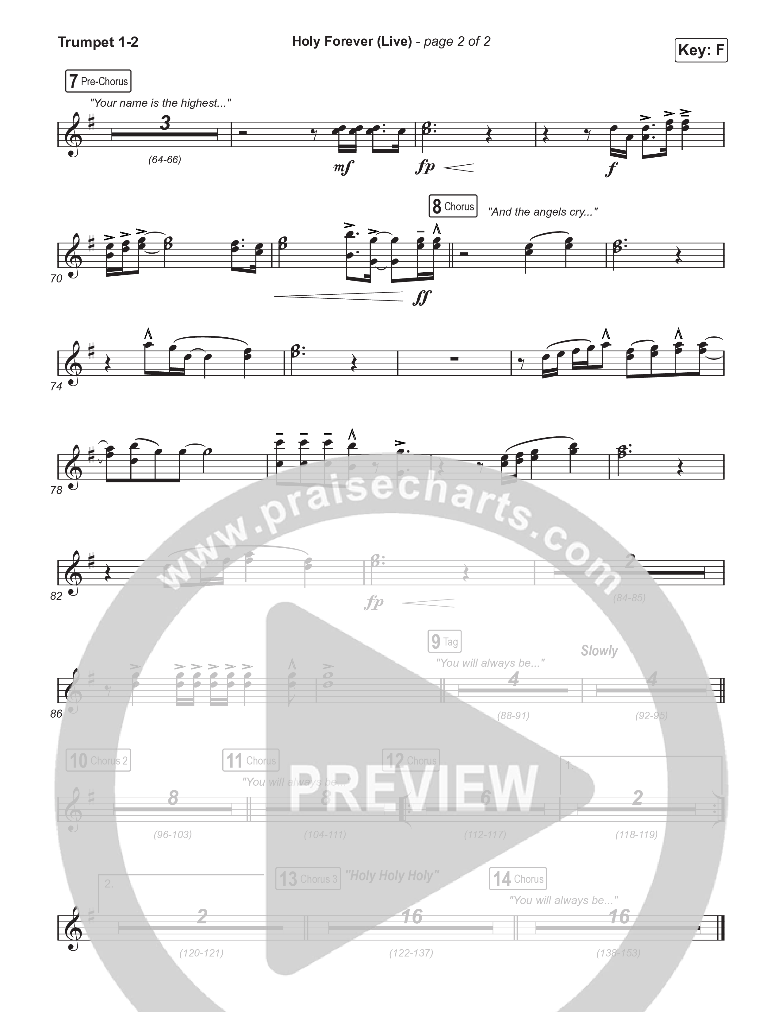 Holy Forever (Choral Anthem SATB) Trumpet 1,2 (CeCe Winans / Arr. Luke Gambill)