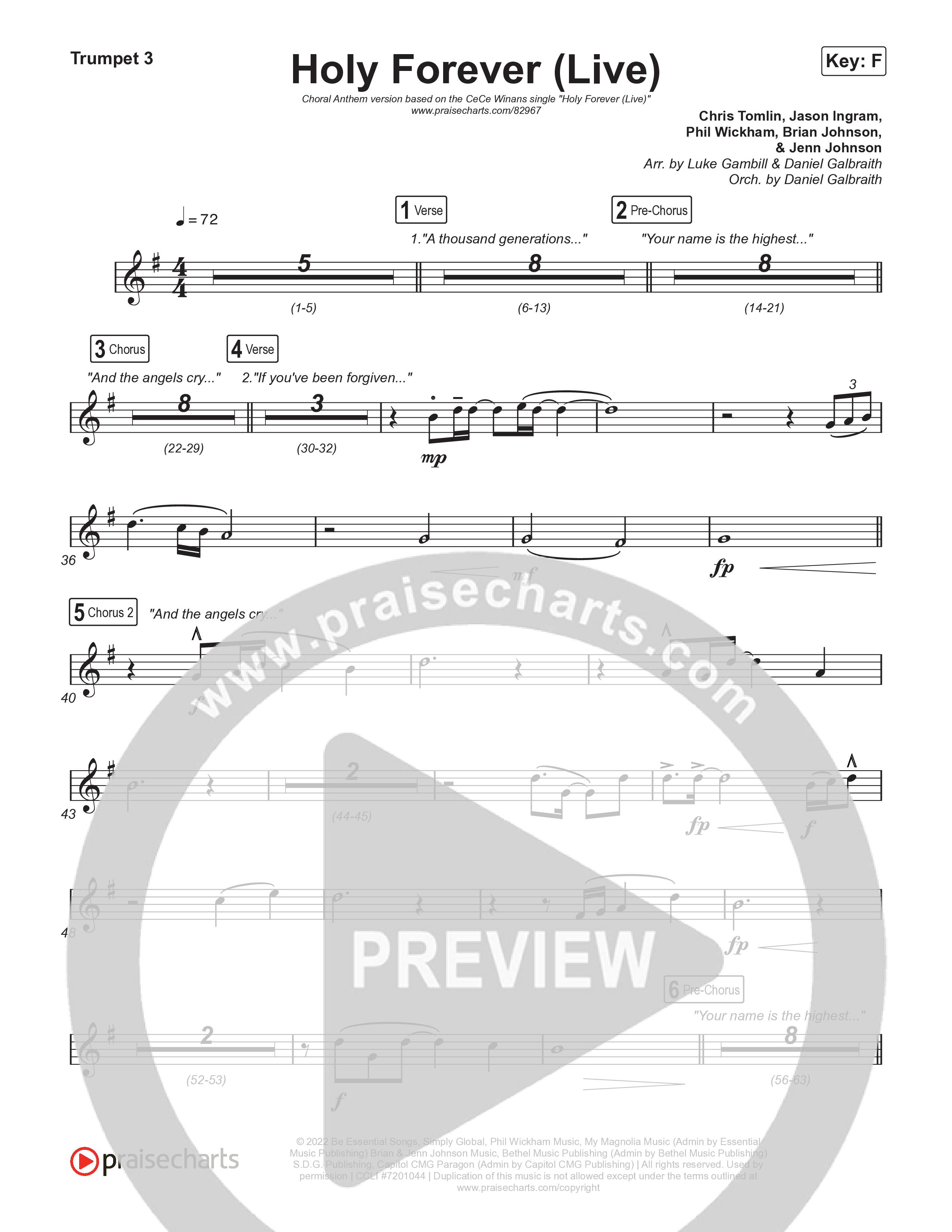 Holy Forever (Choral Anthem SATB) Trumpet 1,2 (CeCe Winans / Arr. Luke Gambill)