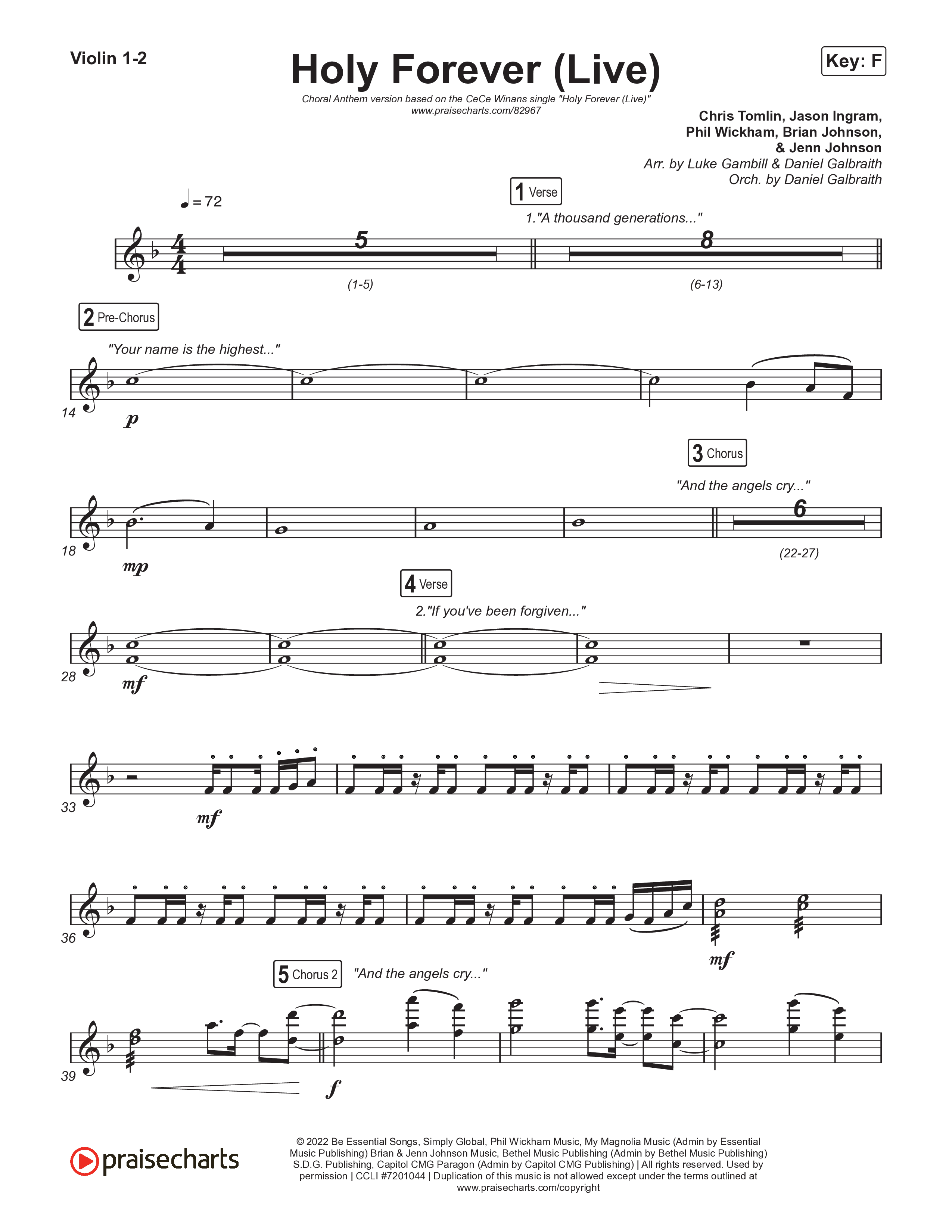 Holy Forever (Choral Anthem SATB) String Pack (CeCe Winans / Arr. Luke Gambill)