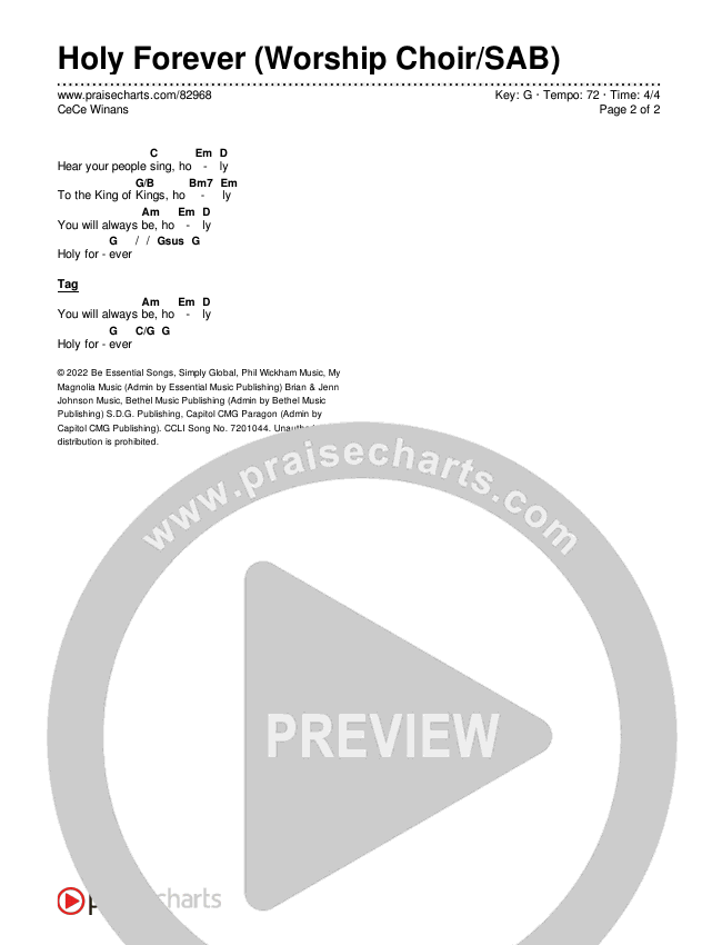 Holy Forever (Worship Choir/SAB) Chords & Lyrics (CeCe Winans / Arr. Luke Gambill)