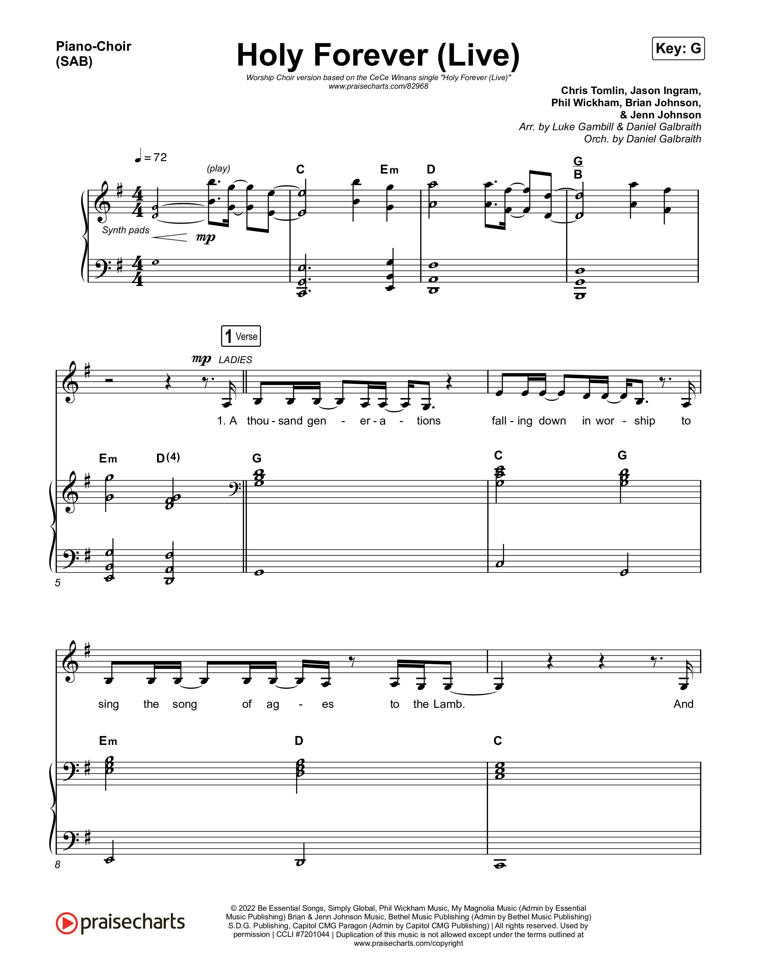 Holy Forever (Worship Choir/SAB) Piano/Choir (SAB) (CeCe Winans / Arr. Luke Gambill)