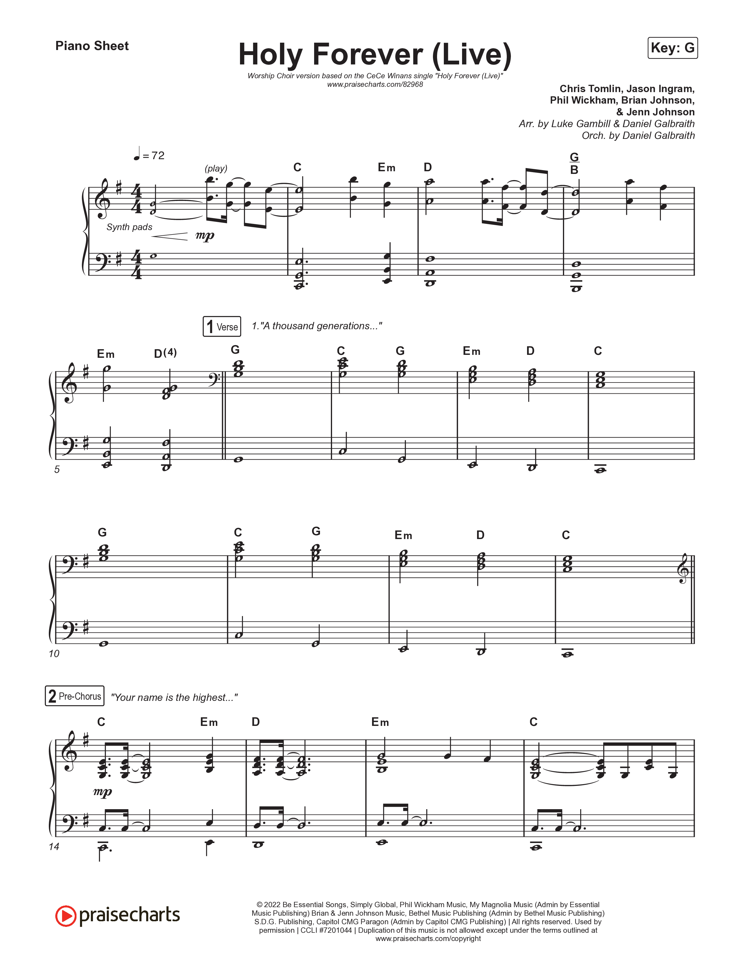 Holy Forever (Worship Choir/SAB) Piano Sheet (CeCe Winans / Arr. Luke Gambill)