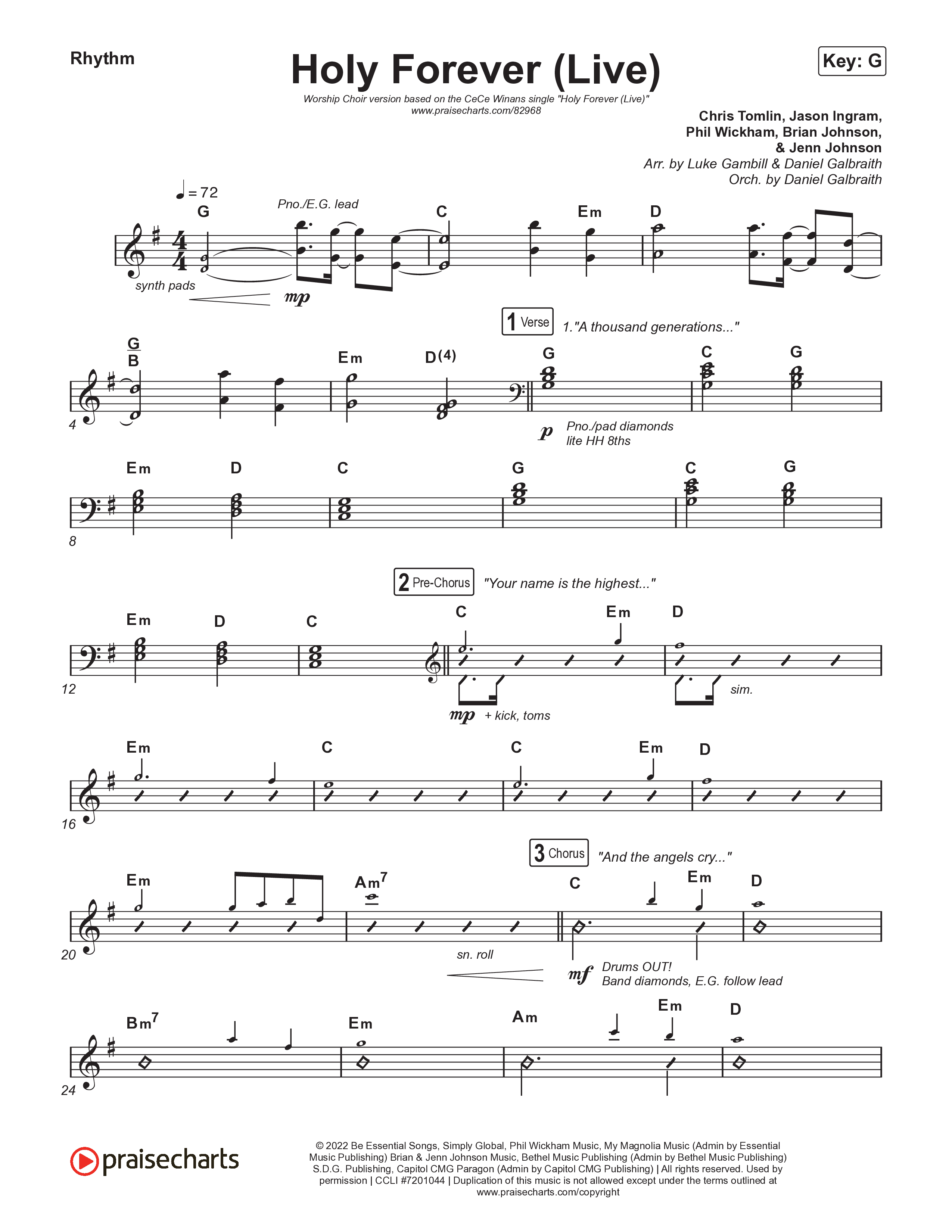 Holy Forever (Worship Choir/SAB) Rhythm Chart (CeCe Winans / Arr. Luke Gambill)