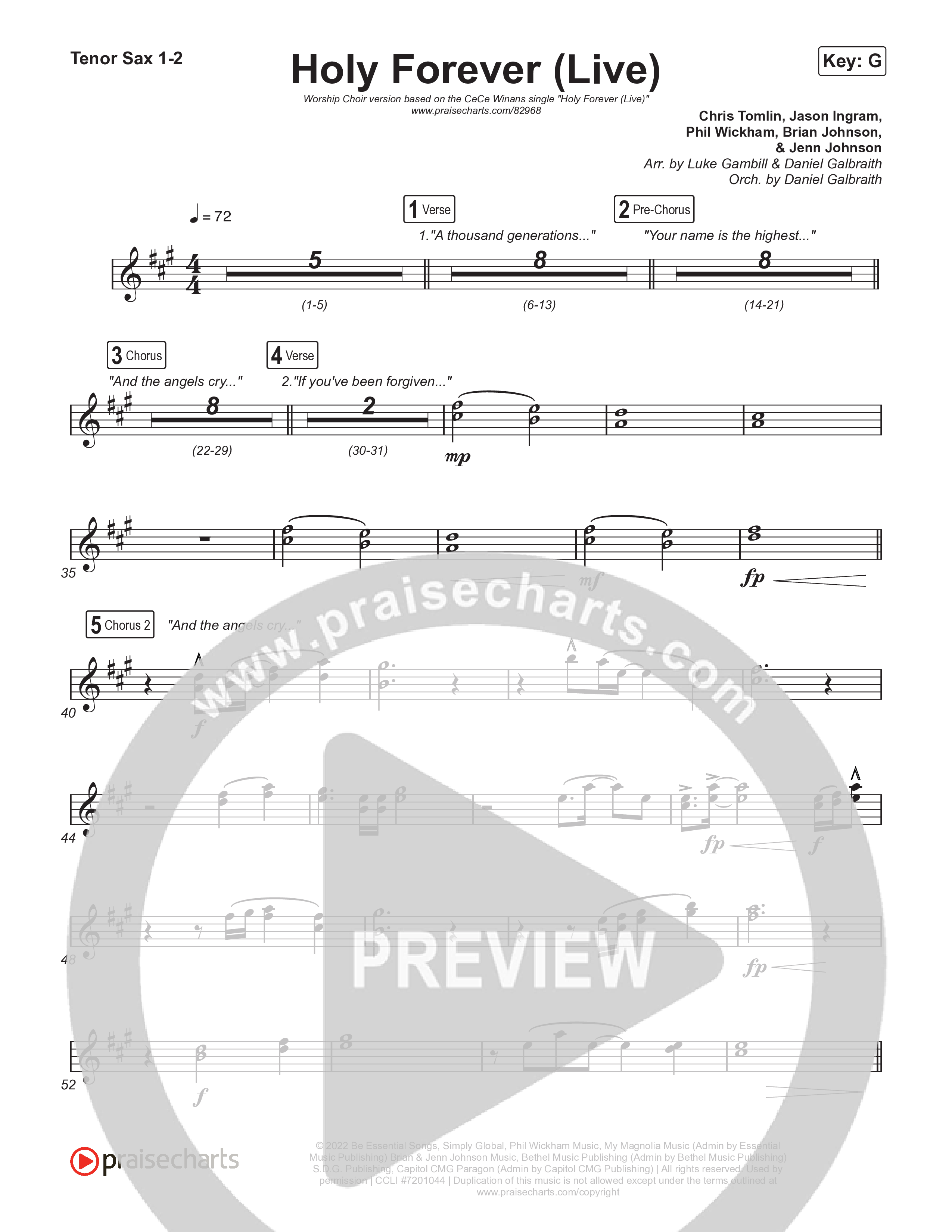 Holy Forever (Worship Choir/SAB) Tenor Sax 1/2 (CeCe Winans / Arr. Luke Gambill)