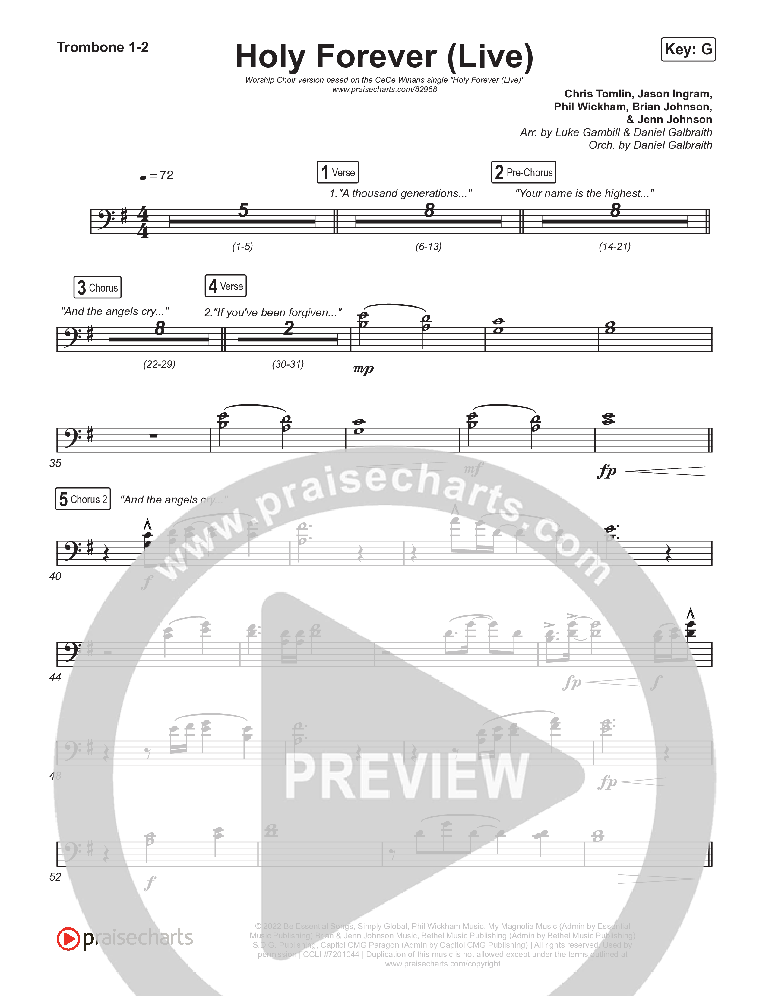 Holy Forever (Worship Choir/SAB) Trombone 1/2 (CeCe Winans / Arr. Luke Gambill)