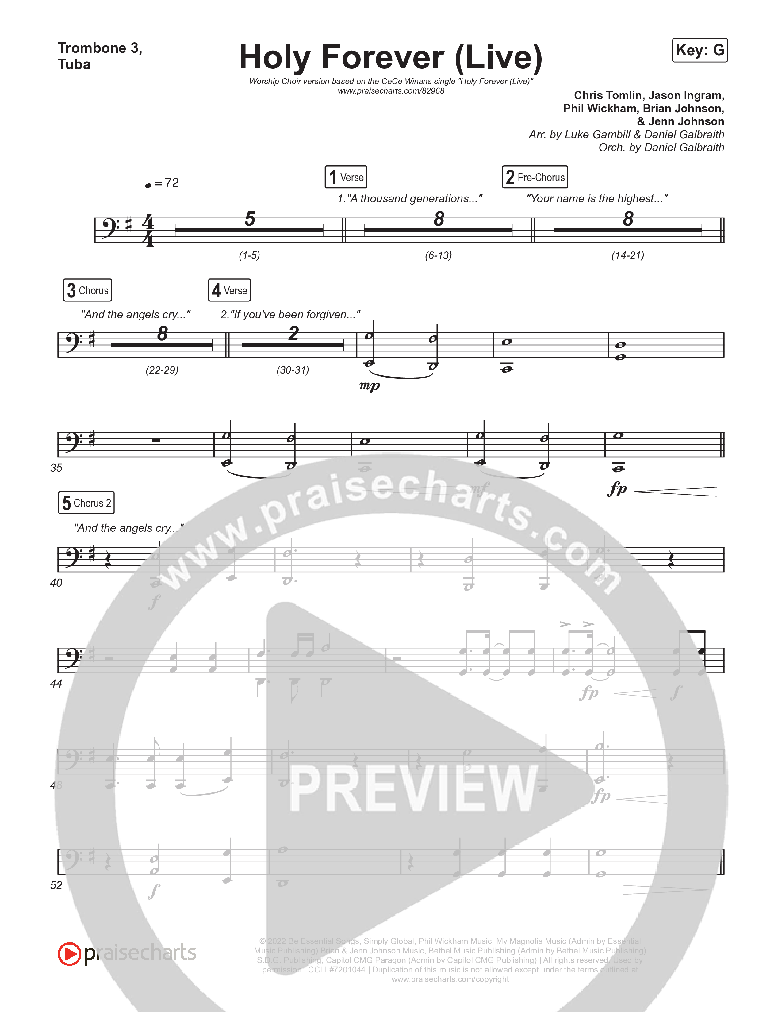 Holy Forever (Worship Choir/SAB) Trombone 3/Tuba (CeCe Winans / Arr. Luke Gambill)