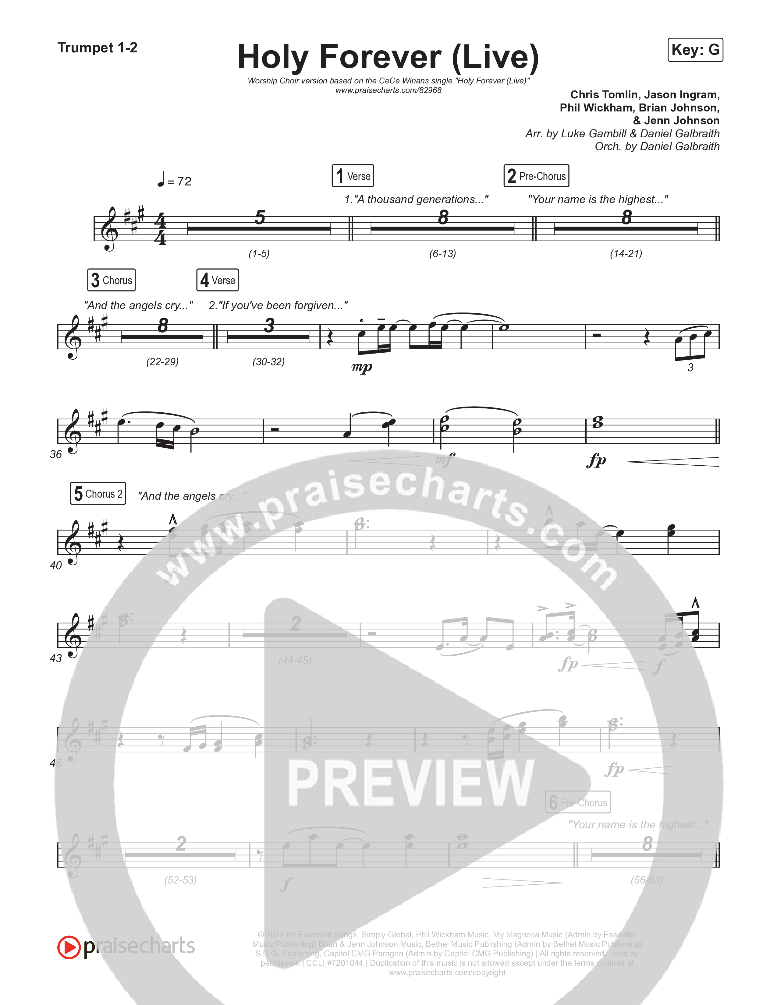 Holy Forever (Worship Choir/SAB) Trumpet 1,2 (CeCe Winans / Arr. Luke Gambill)
