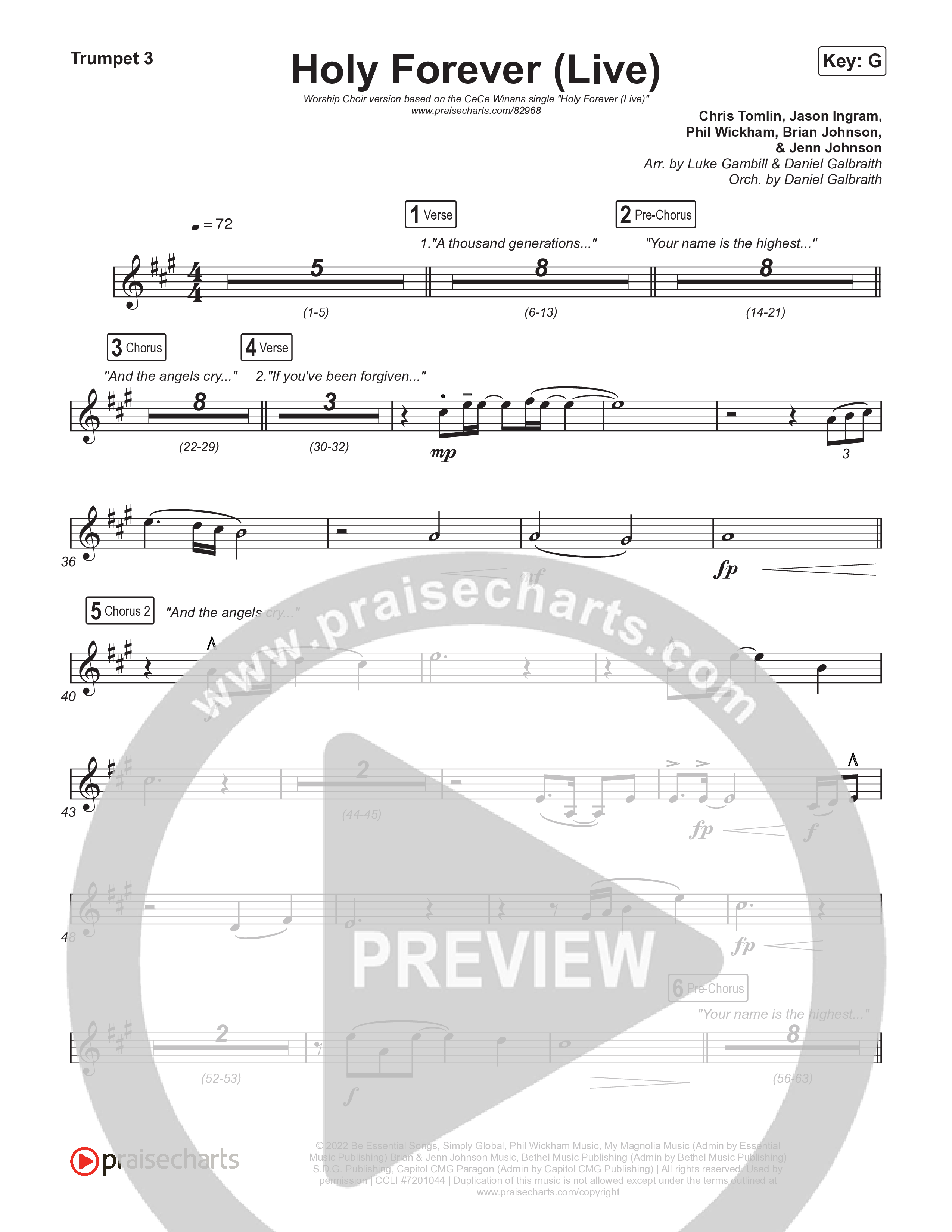 Holy Forever (Worship Choir/SAB) Trumpet 3 (CeCe Winans / Arr. Luke Gambill)