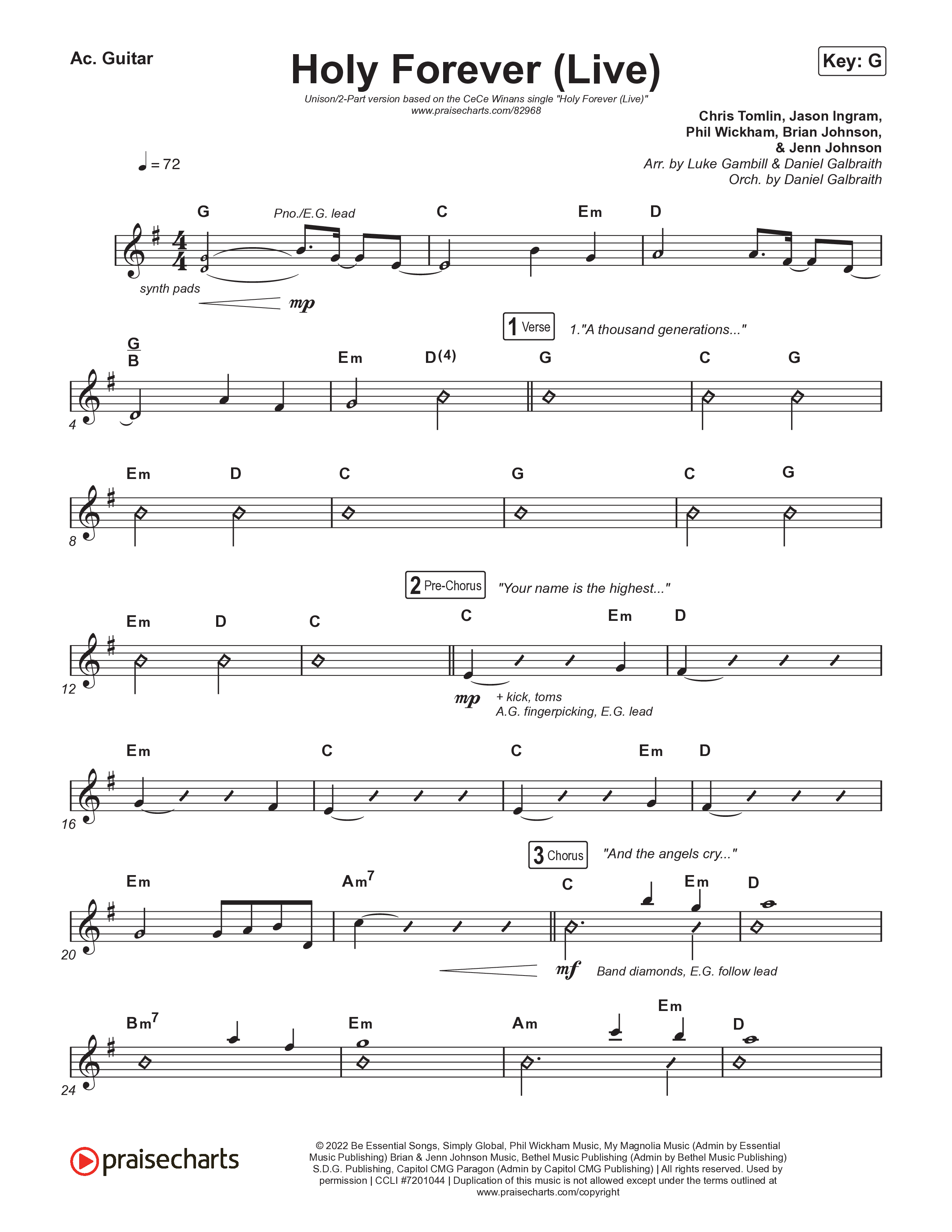 Holy Forever (Unison/2-Part) Acoustic Guitar (CeCe Winans / Arr. Luke Gambill)