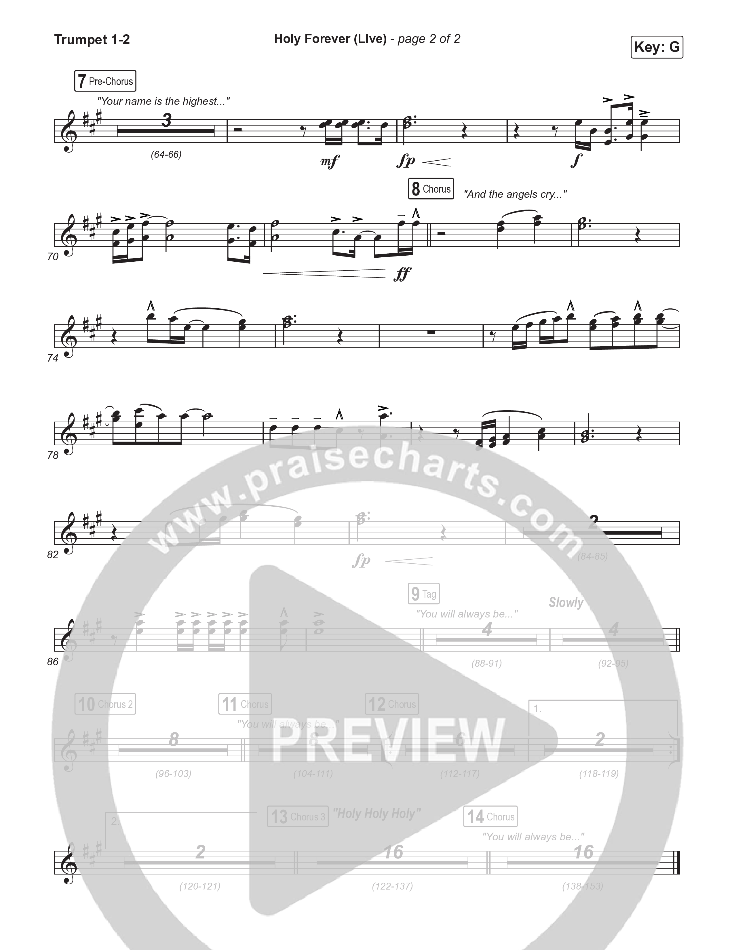 Holy Forever (Unison/2-Part) Trumpet 1,2 (CeCe Winans / Arr. Luke Gambill)