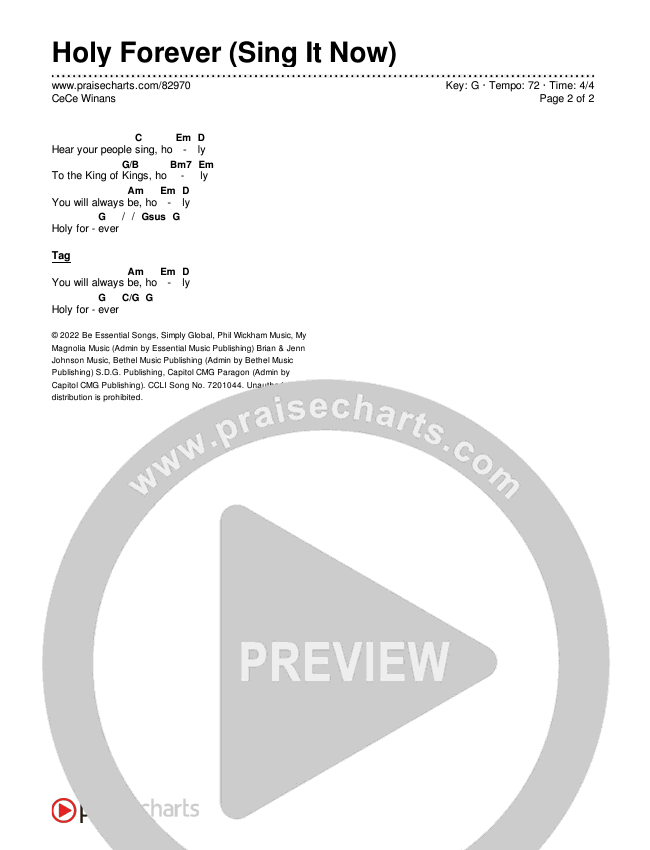 Holy Forever (Sing It Now) Chords & Lyrics (CeCe Winans / Arr. Luke Gambill)