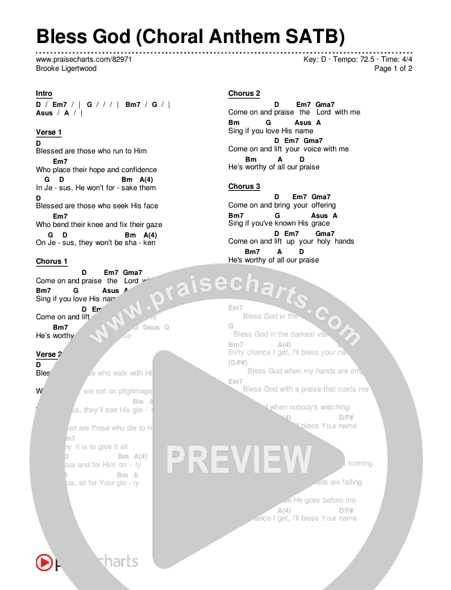 Bless God (Choral Anthem SATB) Chords & Lyrics (Brooke Ligertwood / Arr. Luke Gambill)