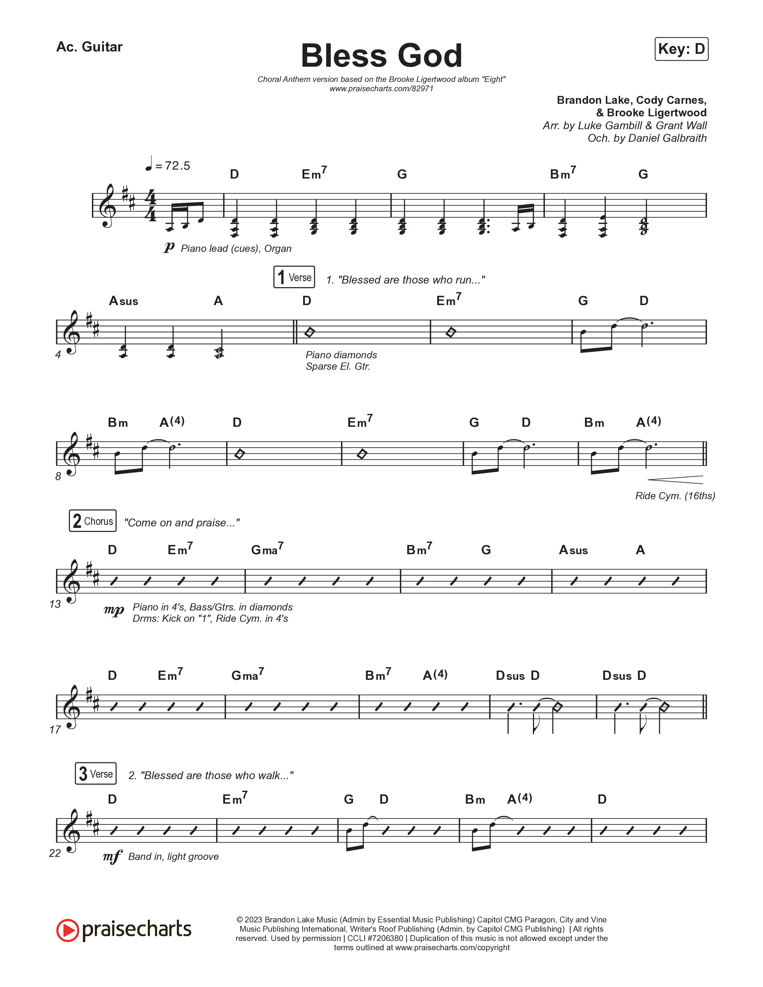Bless God (Choral Anthem SATB) Acoustic Guitar (Brooke Ligertwood / Arr. Luke Gambill)