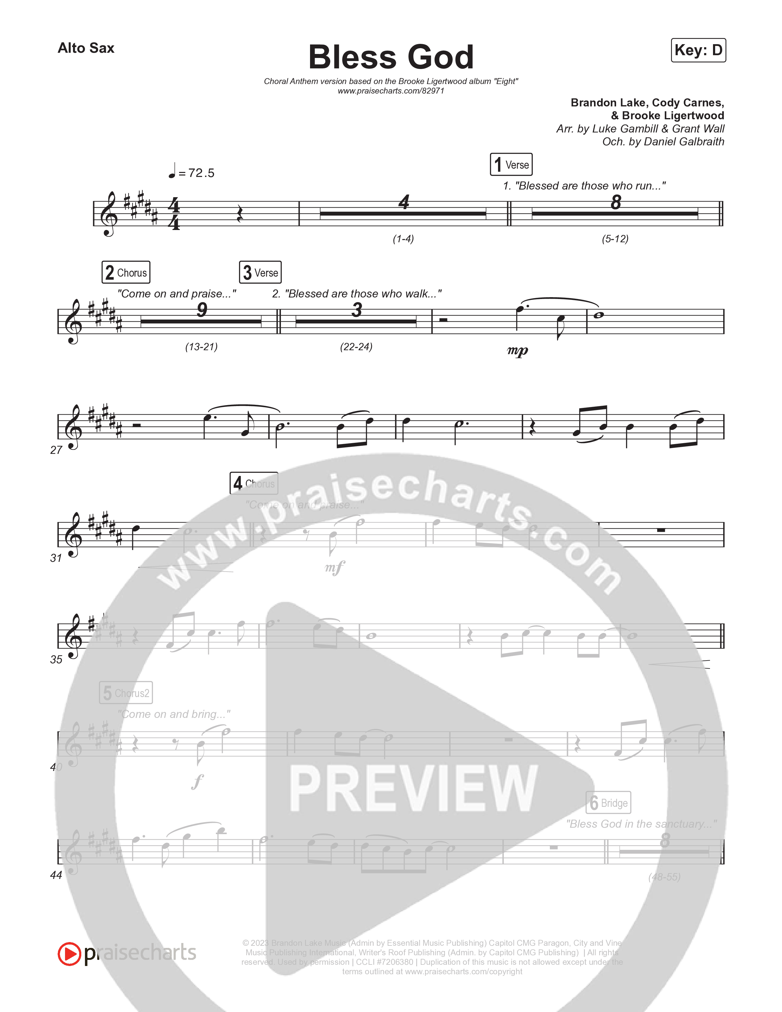 Bless God (Choral Anthem SATB) Alto Sax (Brooke Ligertwood / Arr. Luke Gambill)