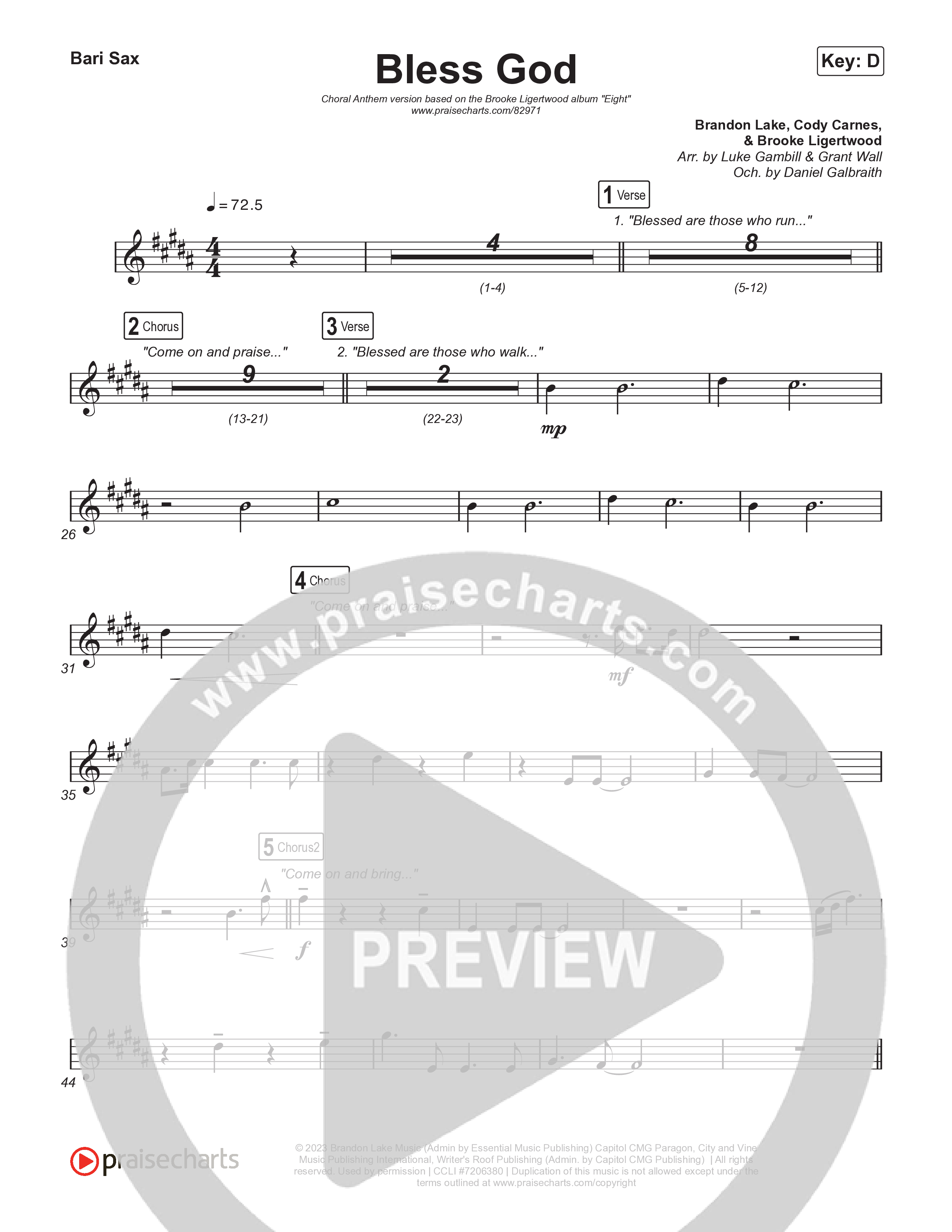 Bless God (Choral Anthem SATB) Bari Sax (Brooke Ligertwood / Arr. Luke Gambill)