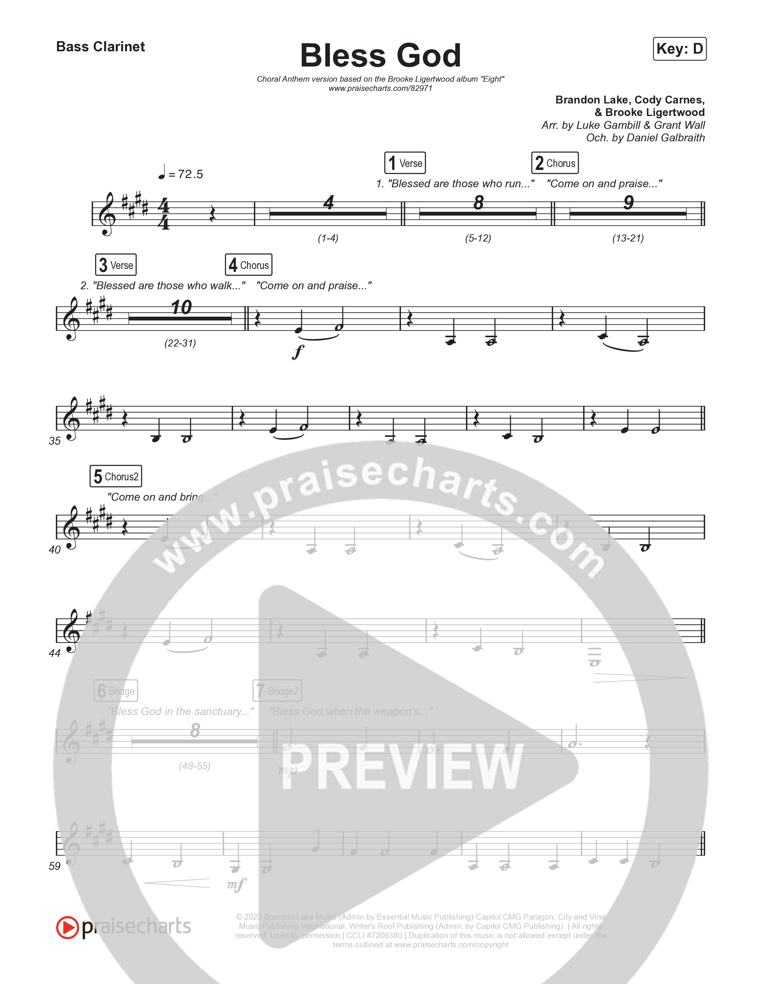 Bless God (Choral Anthem SATB) Bass Clarinet (Brooke Ligertwood / Arr. Luke Gambill)