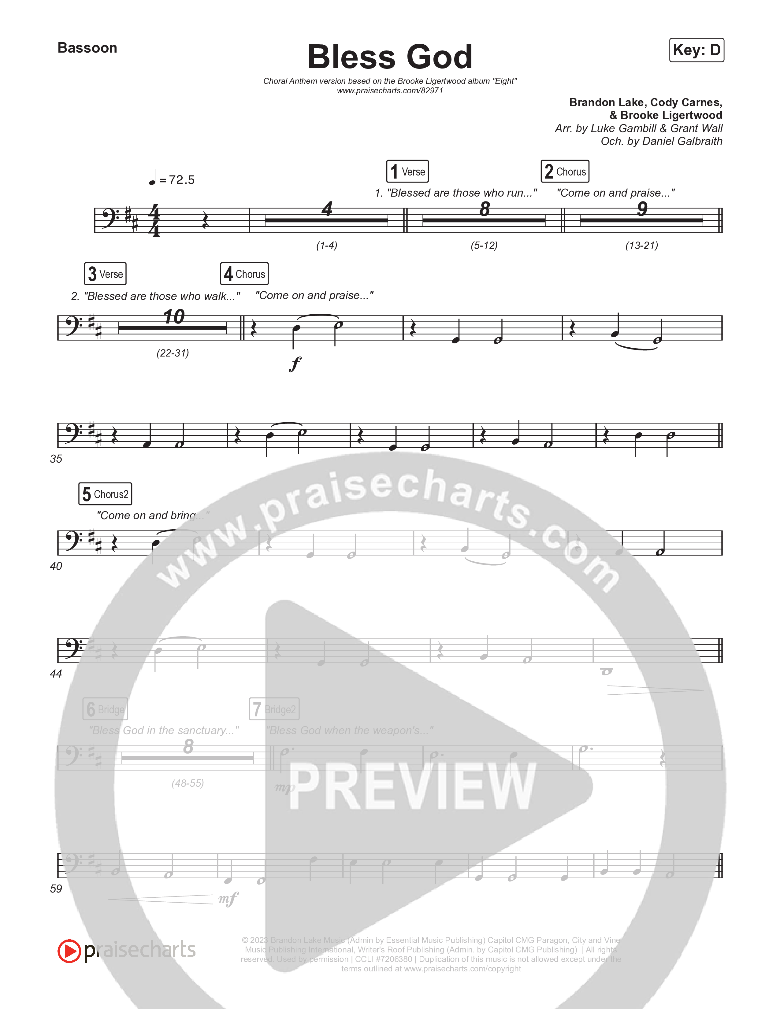 Bless God (Choral Anthem SATB) Bassoon (Brooke Ligertwood / Arr. Luke Gambill)