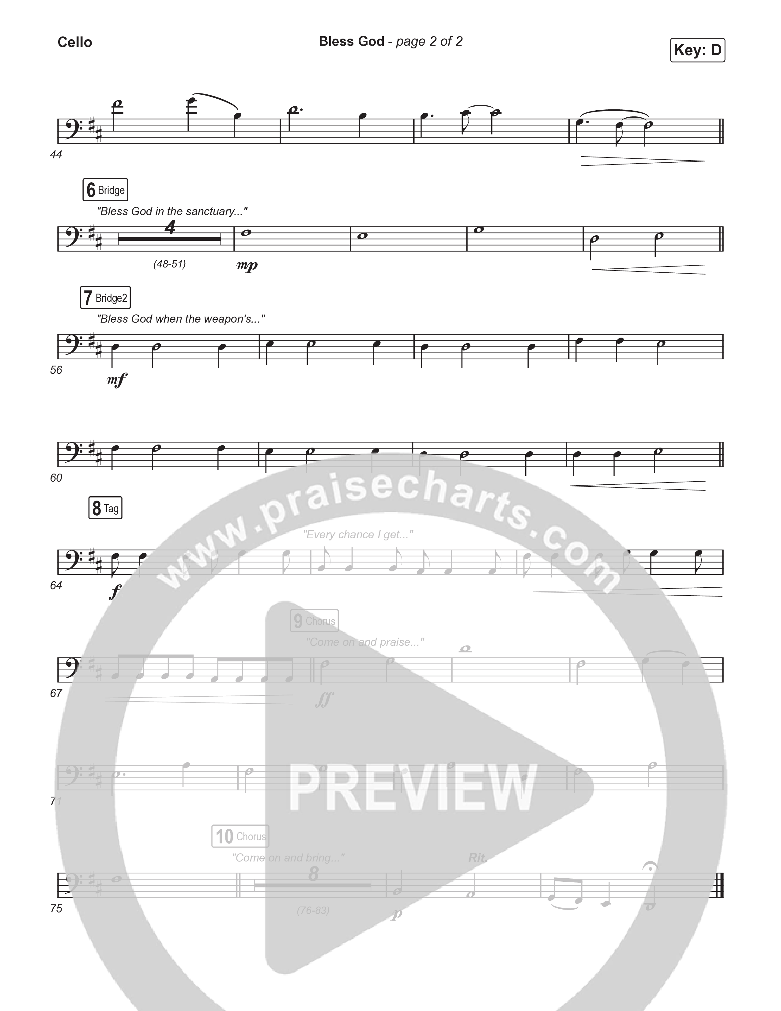 Bless God (Choral Anthem SATB) Cello (Brooke Ligertwood / Arr. Luke Gambill)