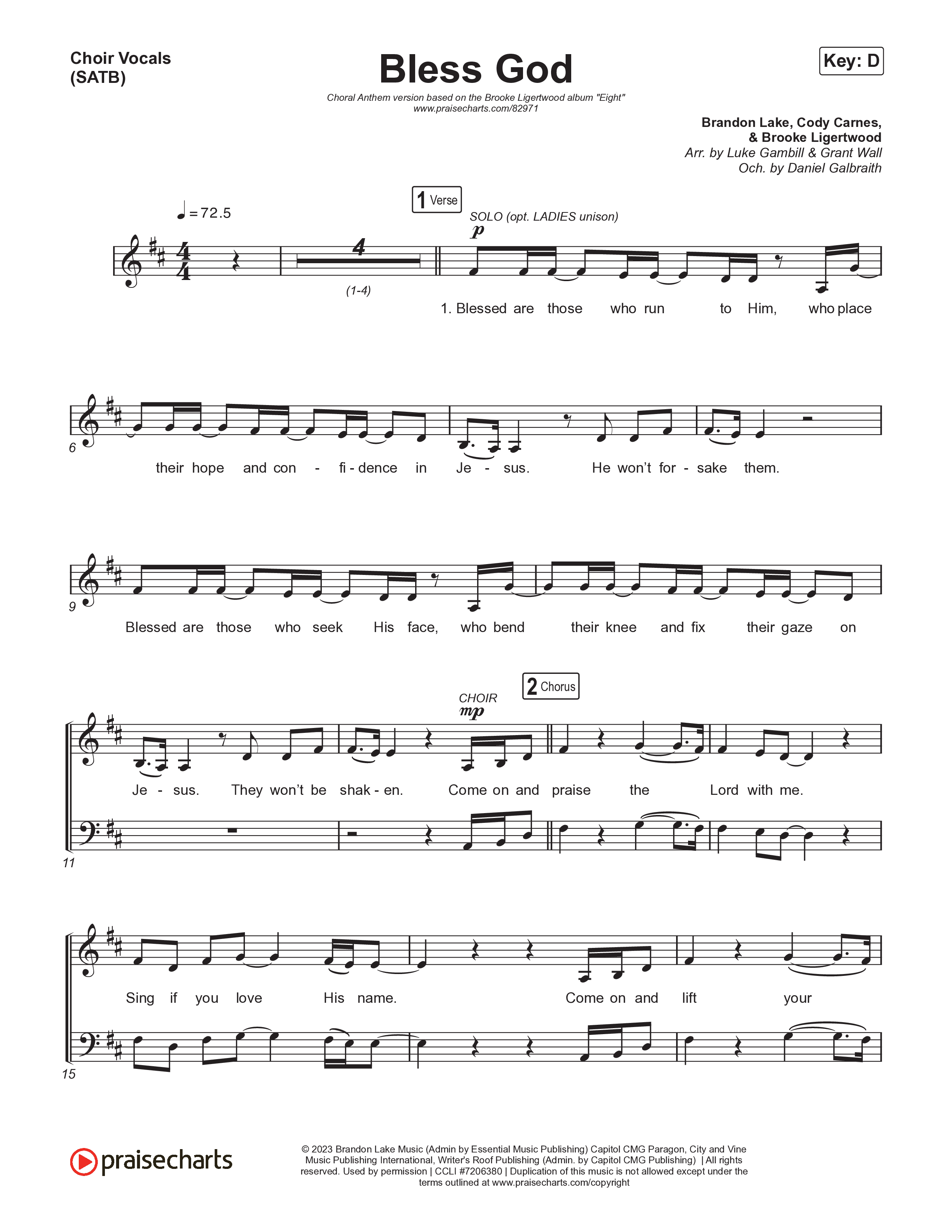 Bless God (Choral Anthem SATB) Choir Sheet (SATB) (Brooke Ligertwood / Arr. Luke Gambill)