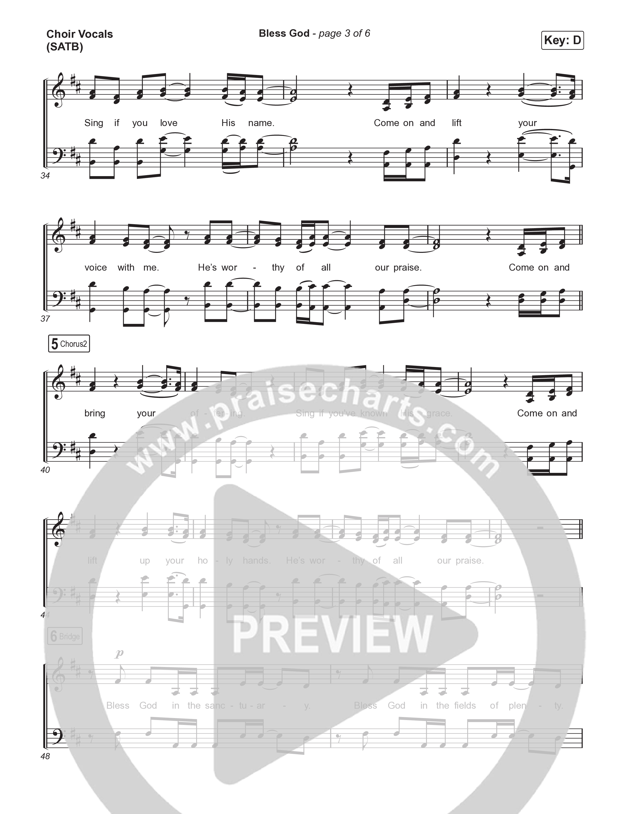 Bless God (Choral Anthem SATB) Choir Sheet (SATB) (Brooke Ligertwood / Arr. Luke Gambill)