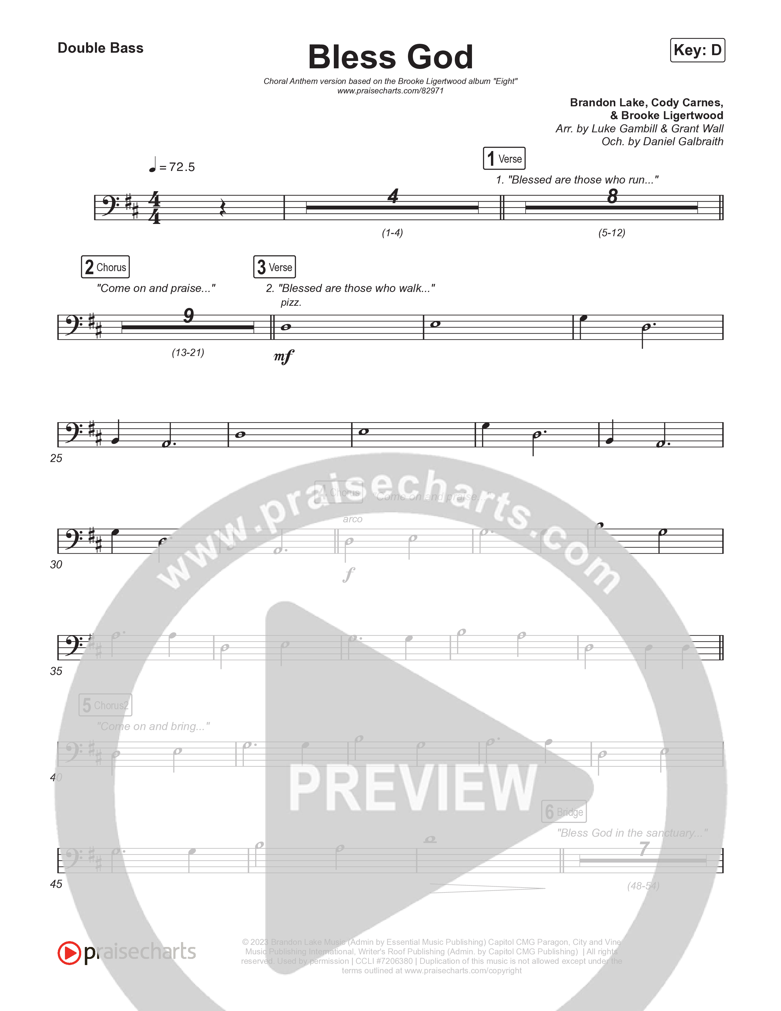 Bless God (Choral Anthem SATB) String Bass (Brooke Ligertwood / Arr. Luke Gambill)