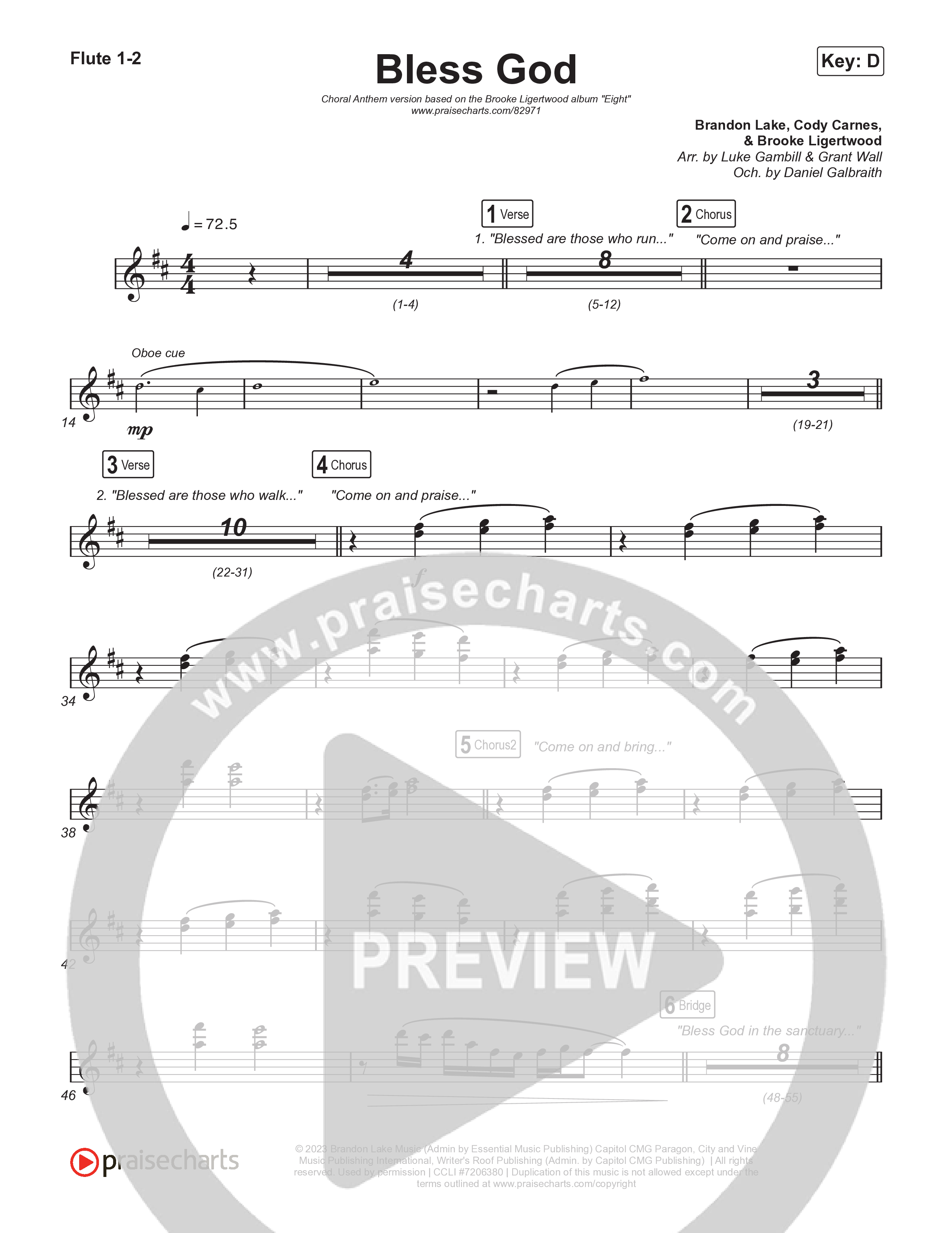 Bless God (Choral Anthem SATB) Flute 1,2 (Brooke Ligertwood / Arr. Luke Gambill)