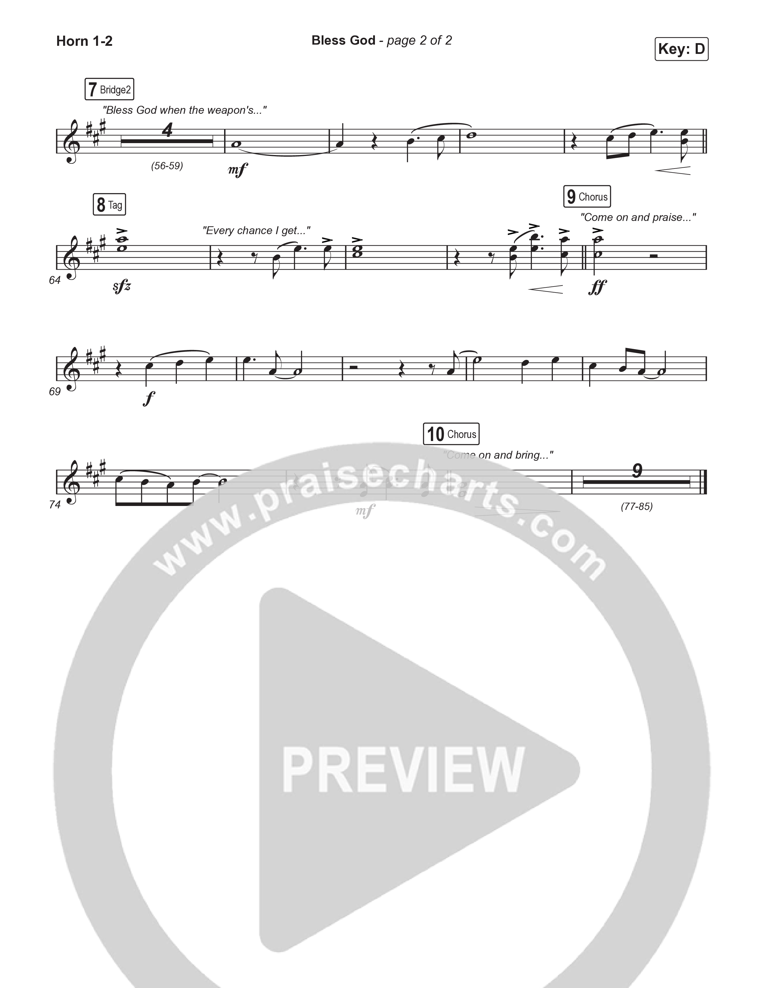 Bless God (Choral Anthem SATB) French Horn 1,2 (Brooke Ligertwood / Arr. Luke Gambill)