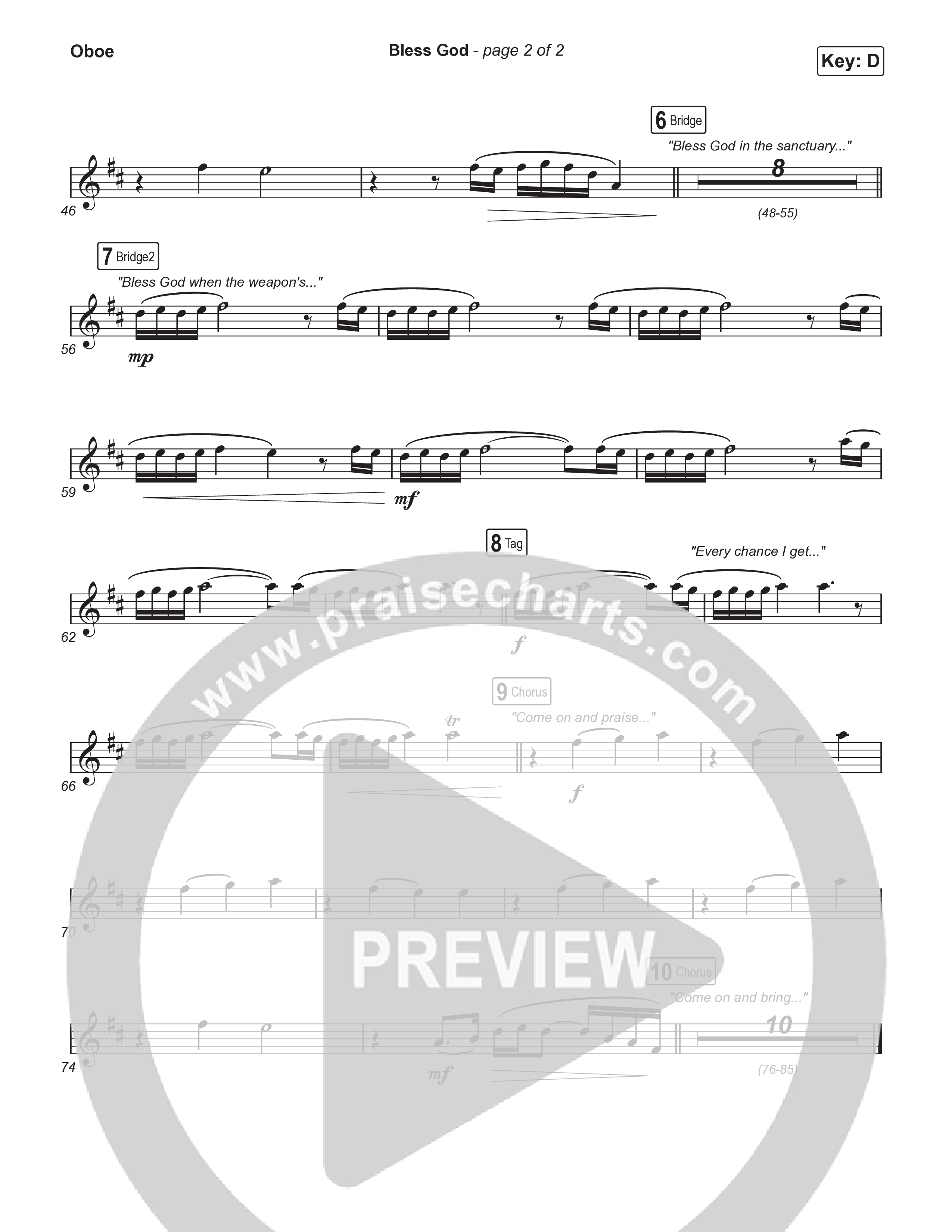 Bless God (Choral Anthem SATB) Oboe (Brooke Ligertwood / Arr. Luke Gambill)