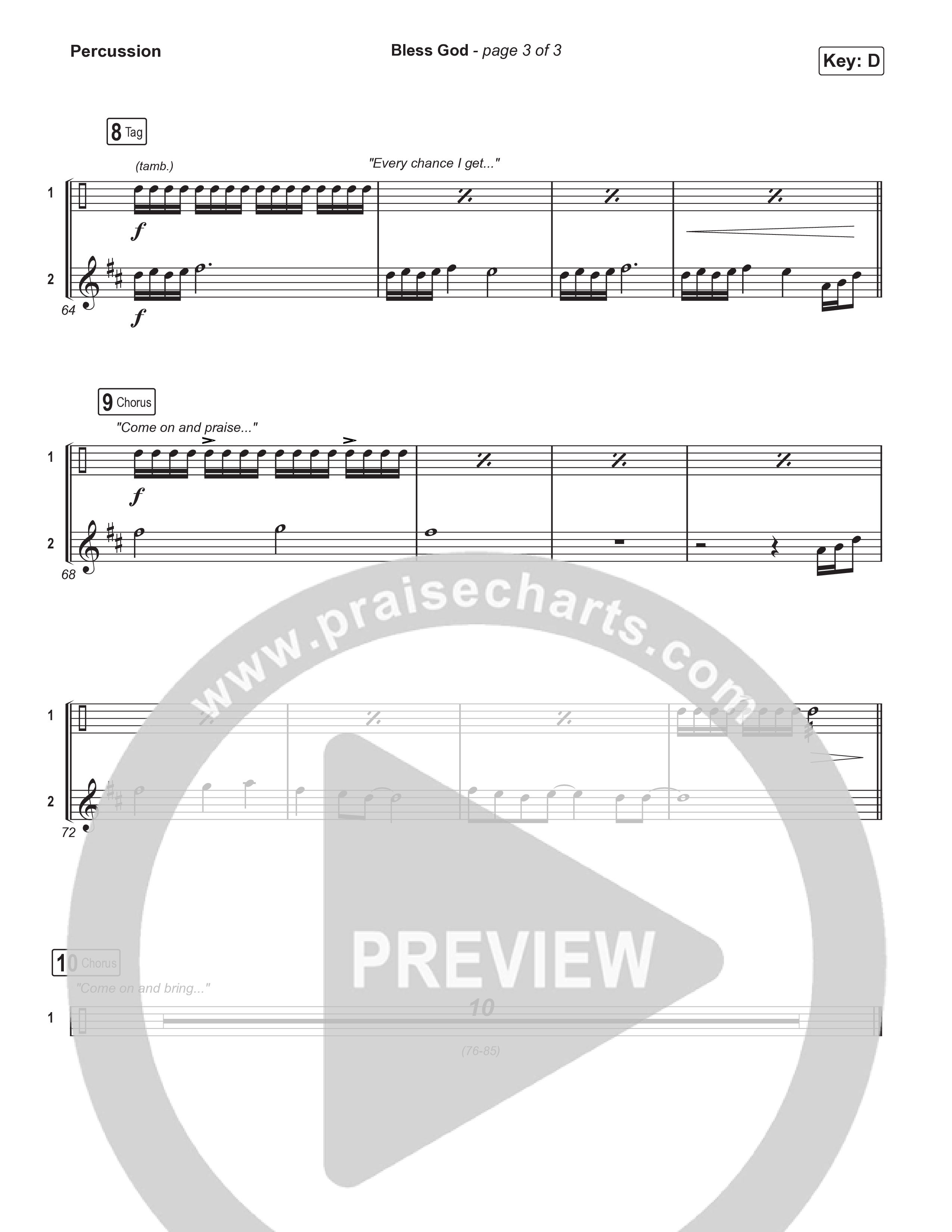 Bless God (Choral Anthem SATB) Percussion (Brooke Ligertwood / Arr. Luke Gambill)
