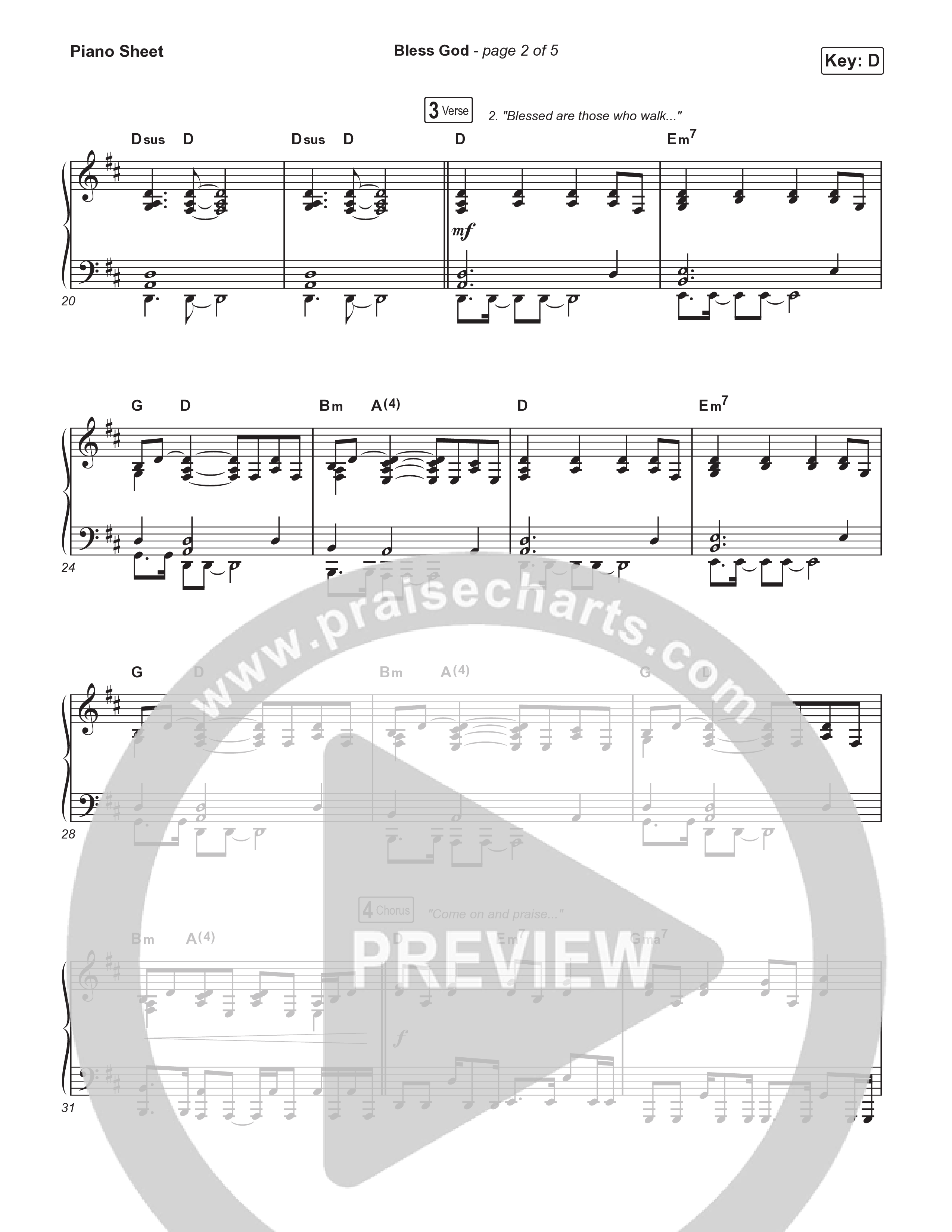 Bless God (Choral Anthem SATB) Piano Sheet (Brooke Ligertwood / Arr. Luke Gambill)
