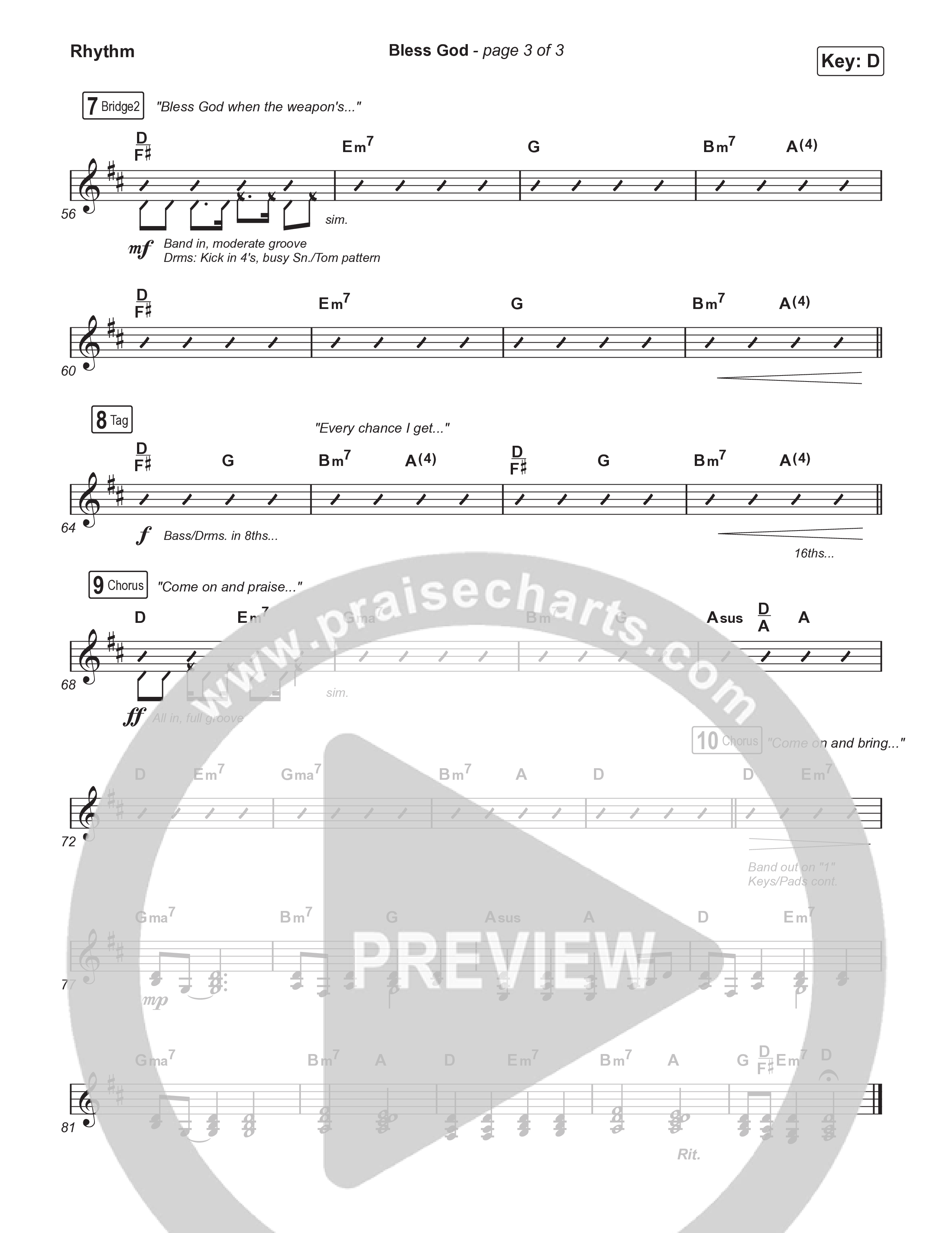 Bless God (Choral Anthem SATB) Rhythm Pack (Brooke Ligertwood / Arr. Luke Gambill)