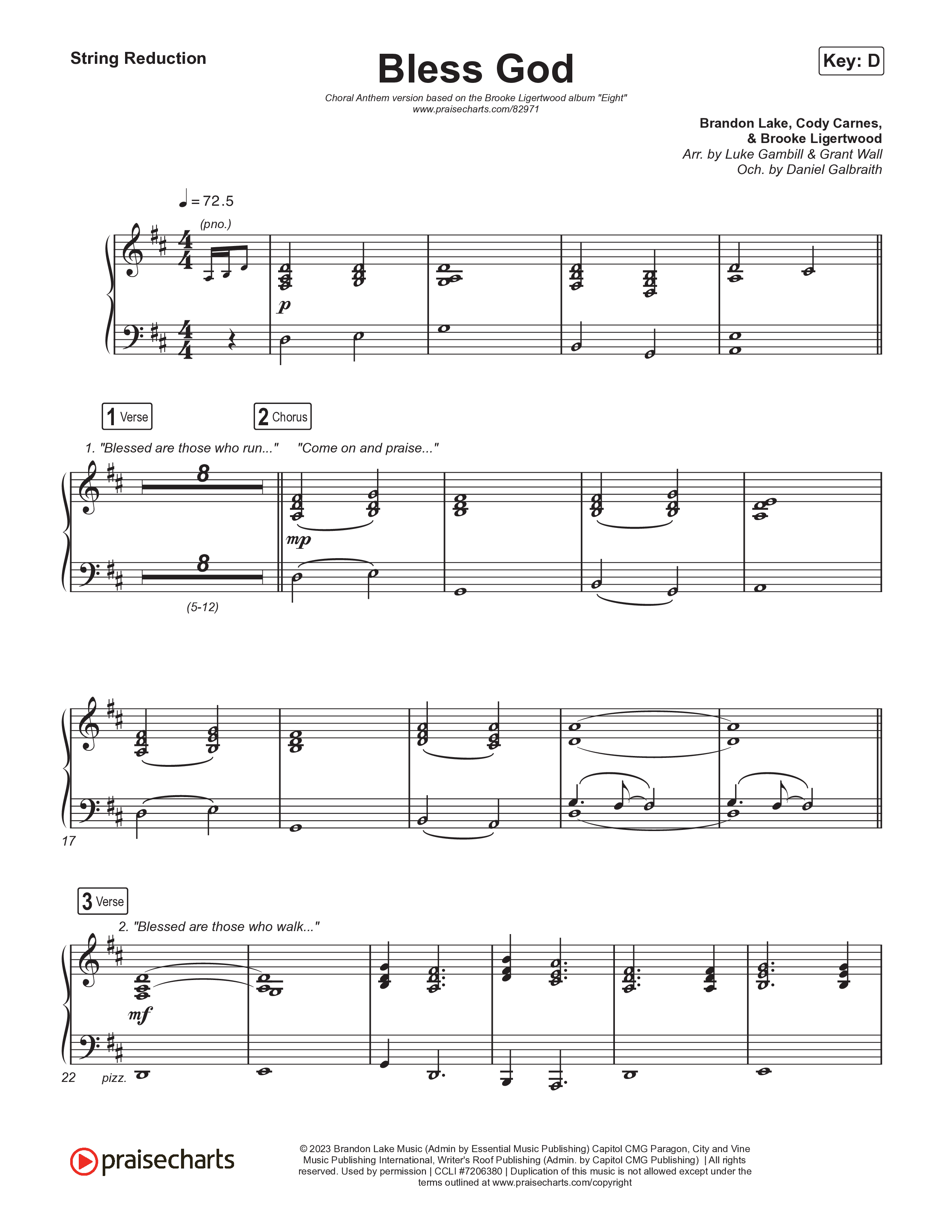 Bless God (Choral Anthem SATB) String Reduction (Brooke Ligertwood / Arr. Luke Gambill)