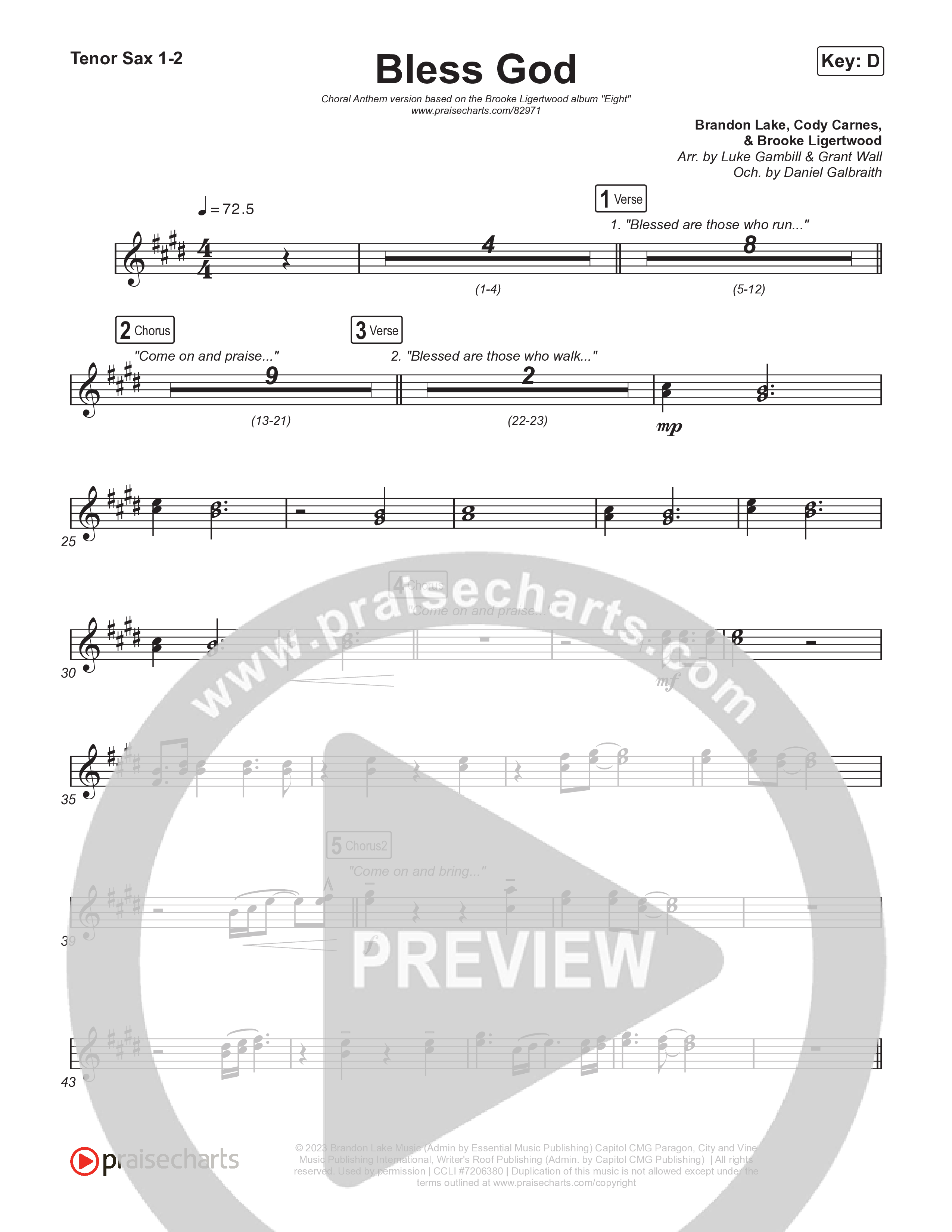 Bless God (Choral Anthem SATB) Sax Pack (Brooke Ligertwood / Arr. Luke Gambill)