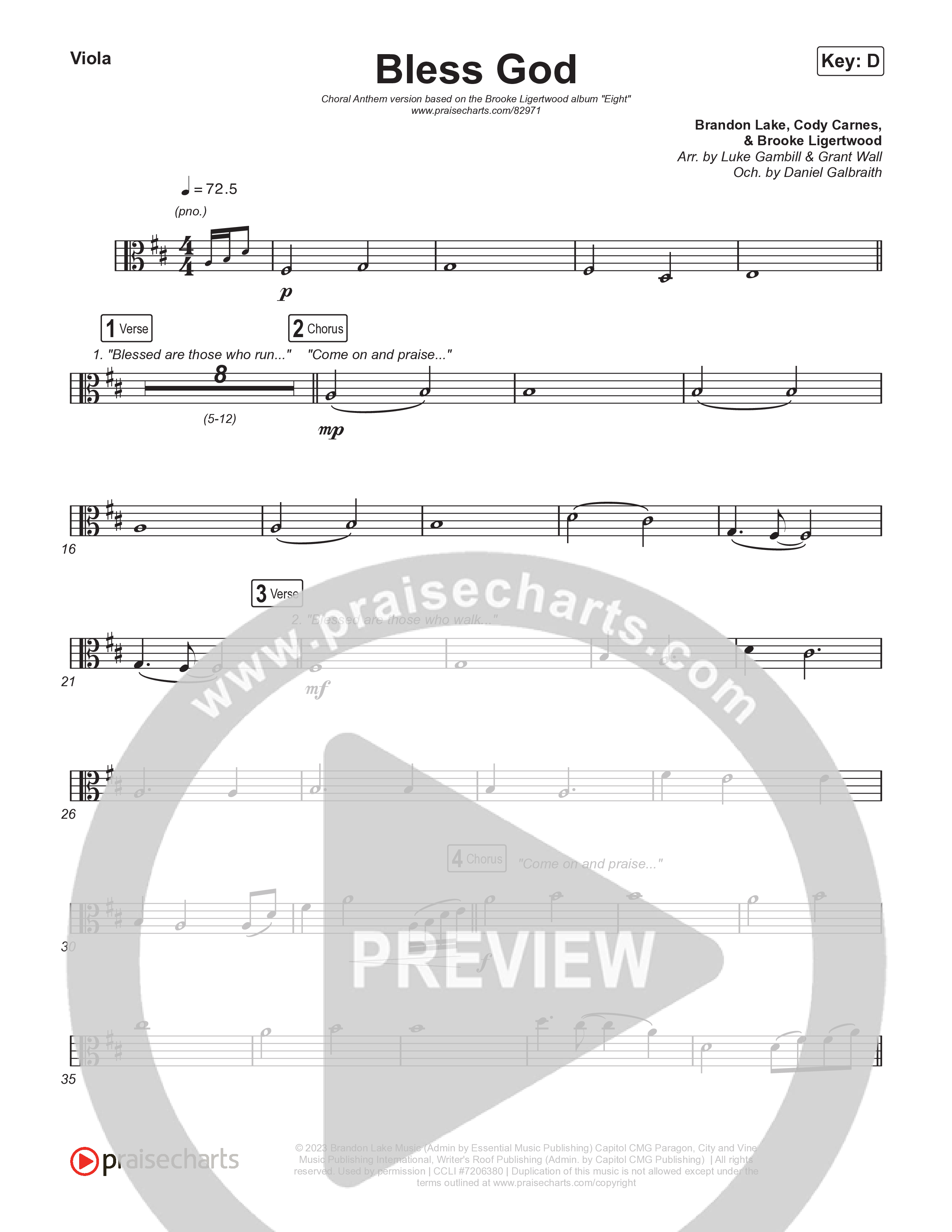 Bless God (Choral Anthem SATB) String Pack (Brooke Ligertwood / Arr. Luke Gambill)