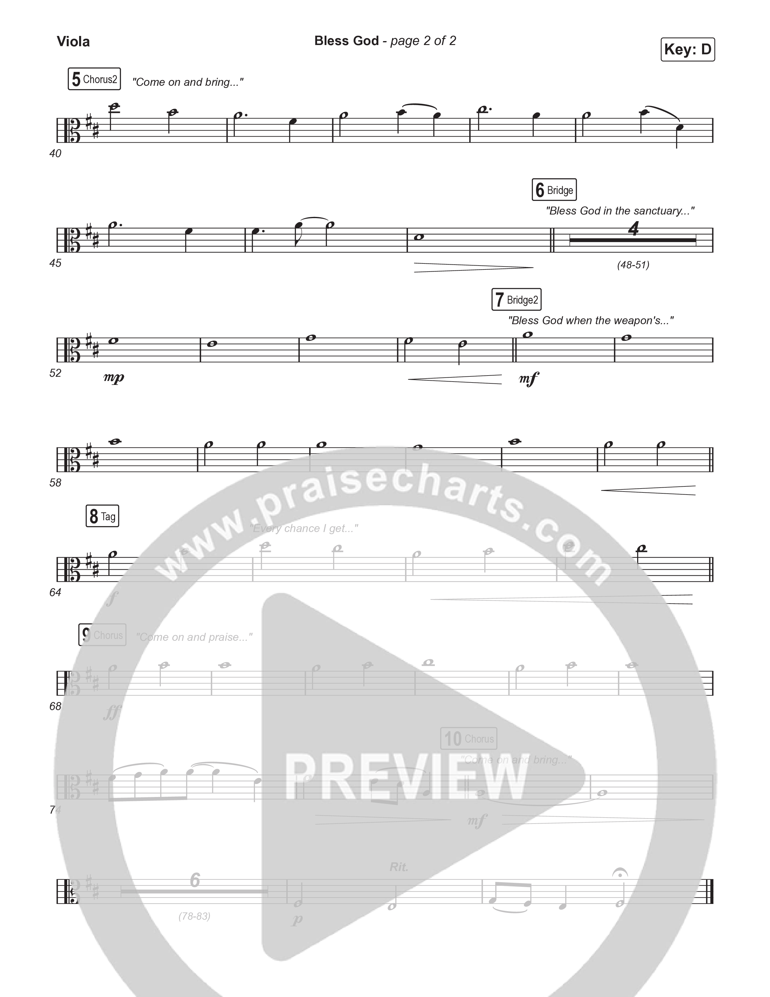 Bless God (Choral Anthem SATB) Viola (Brooke Ligertwood / Arr. Luke Gambill)