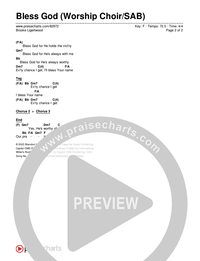 Bless God (Worship Choir/SAB) Chords & Lyrics (Brooke Ligertwood / Arr. Luke Gambill)