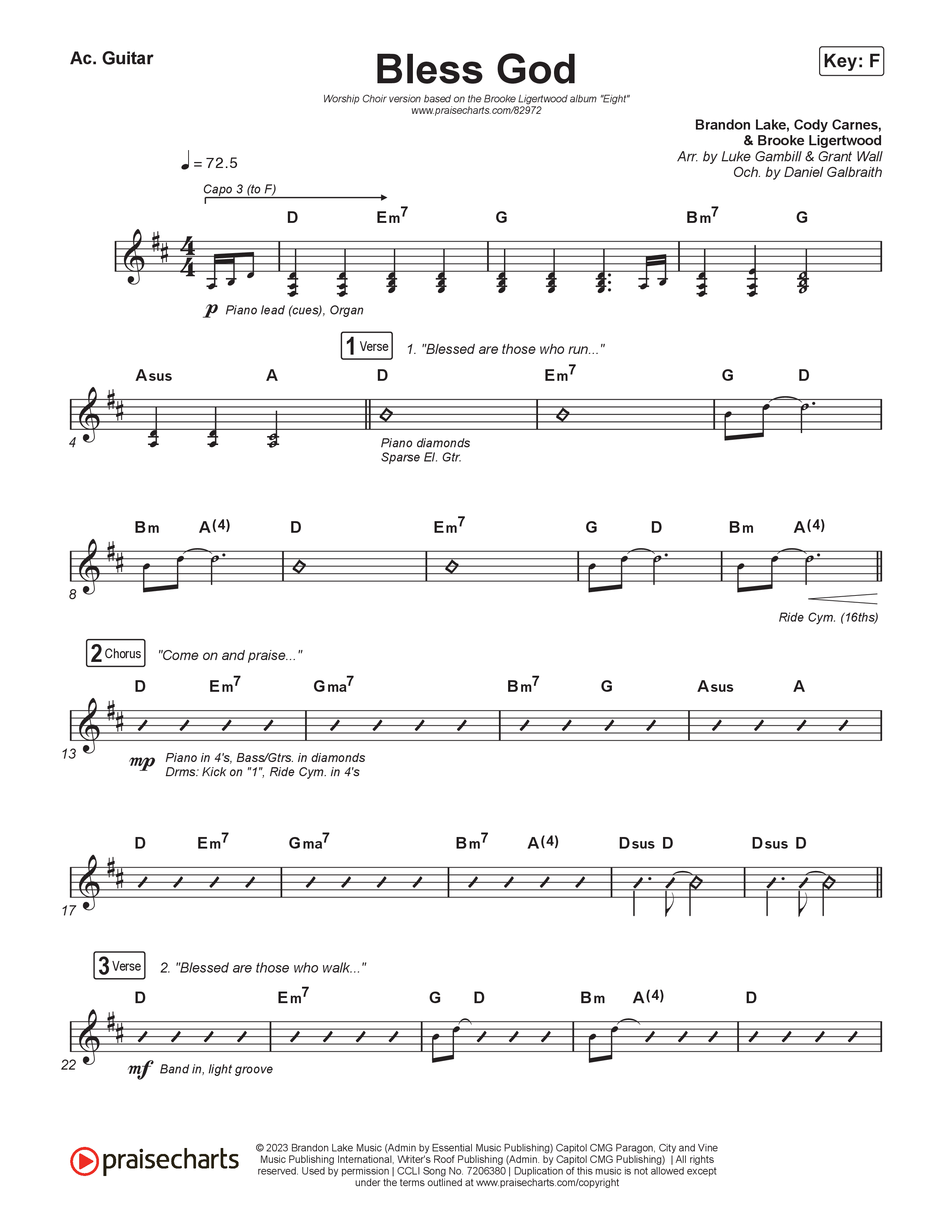 Bless God (Worship Choir/SAB) Acoustic Guitar (Brooke Ligertwood / Arr. Luke Gambill)