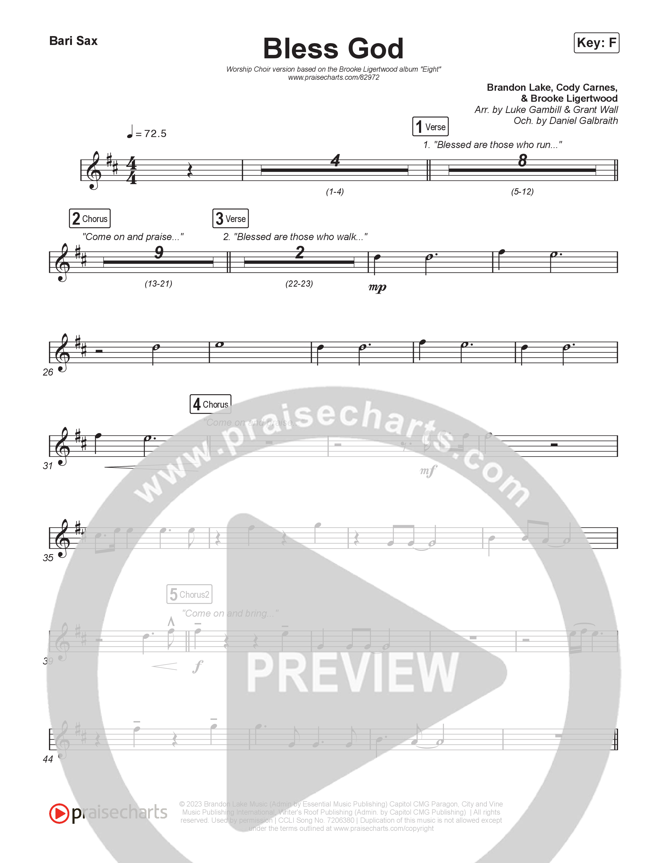 Bless God (Worship Choir/SAB) Bari Sax (Brooke Ligertwood / Arr. Luke Gambill)