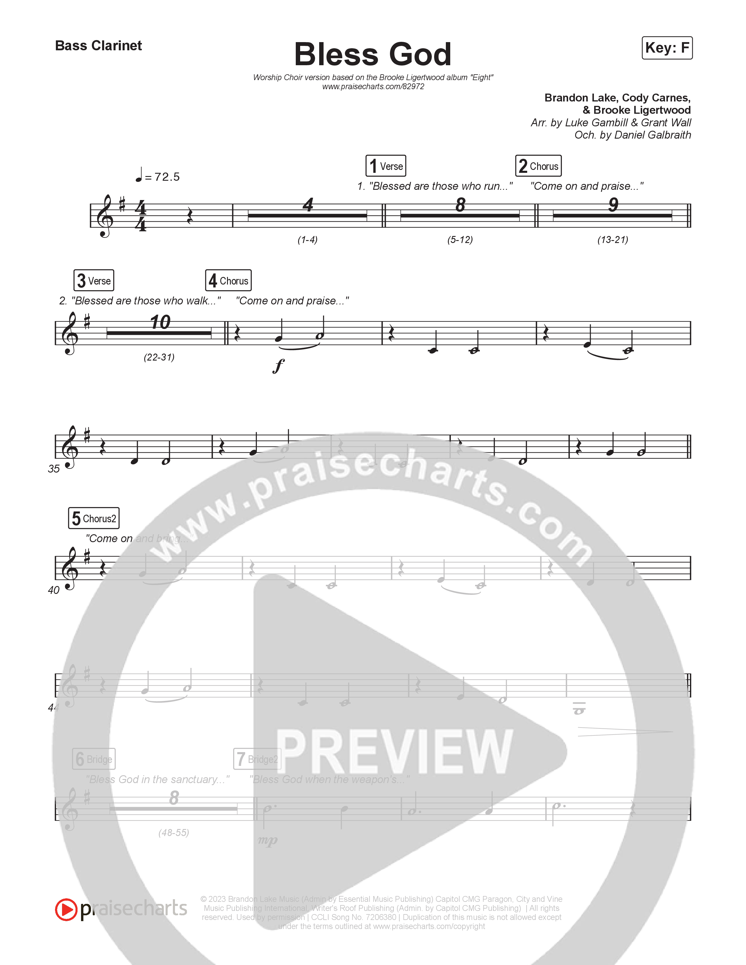 Bless God (Worship Choir/SAB) Bass Clarinet (Brooke Ligertwood / Arr. Luke Gambill)