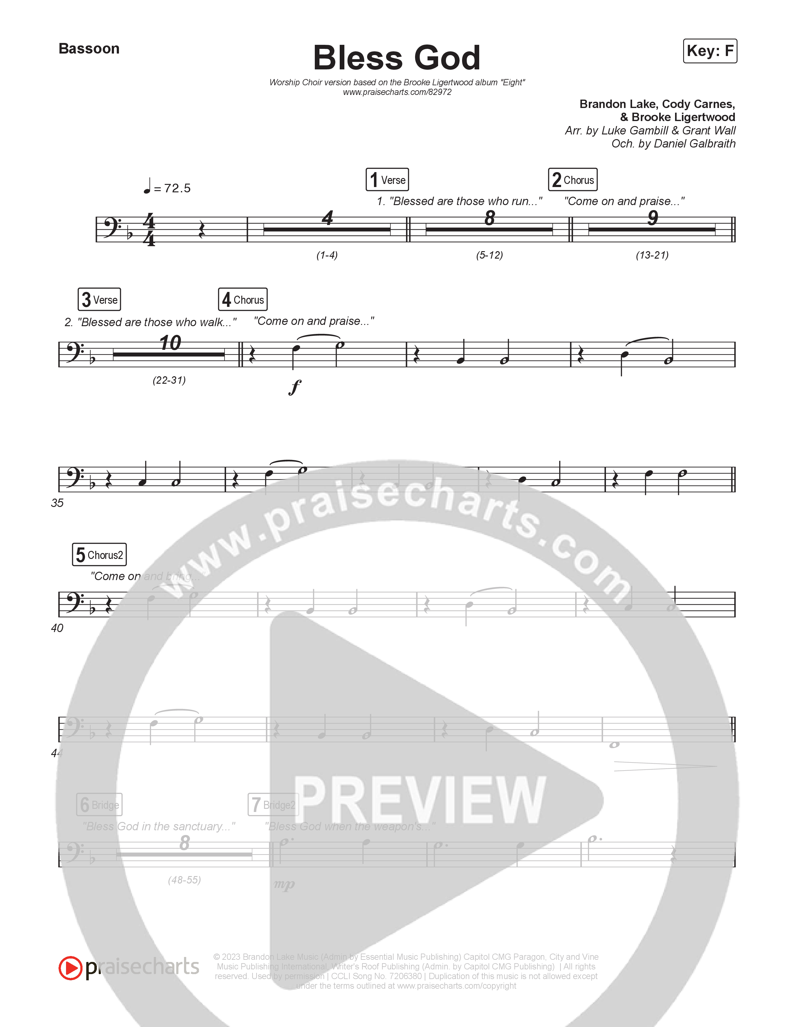 Bless God (Worship Choir/SAB) Bassoon (Brooke Ligertwood / Arr. Luke Gambill)