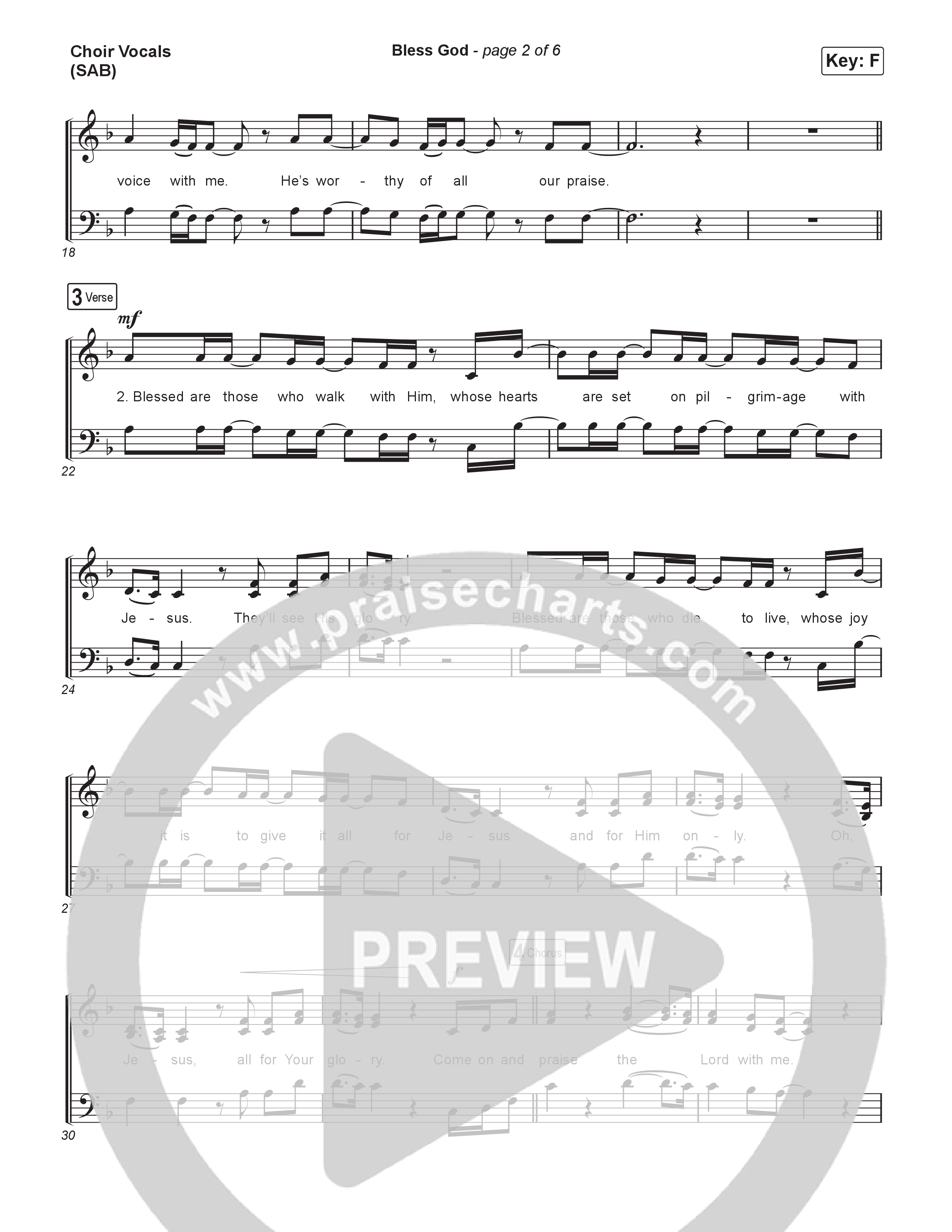 Bless God (Worship Choir/SAB) Choir Sheet (SAB) (Brooke Ligertwood / Arr. Luke Gambill)