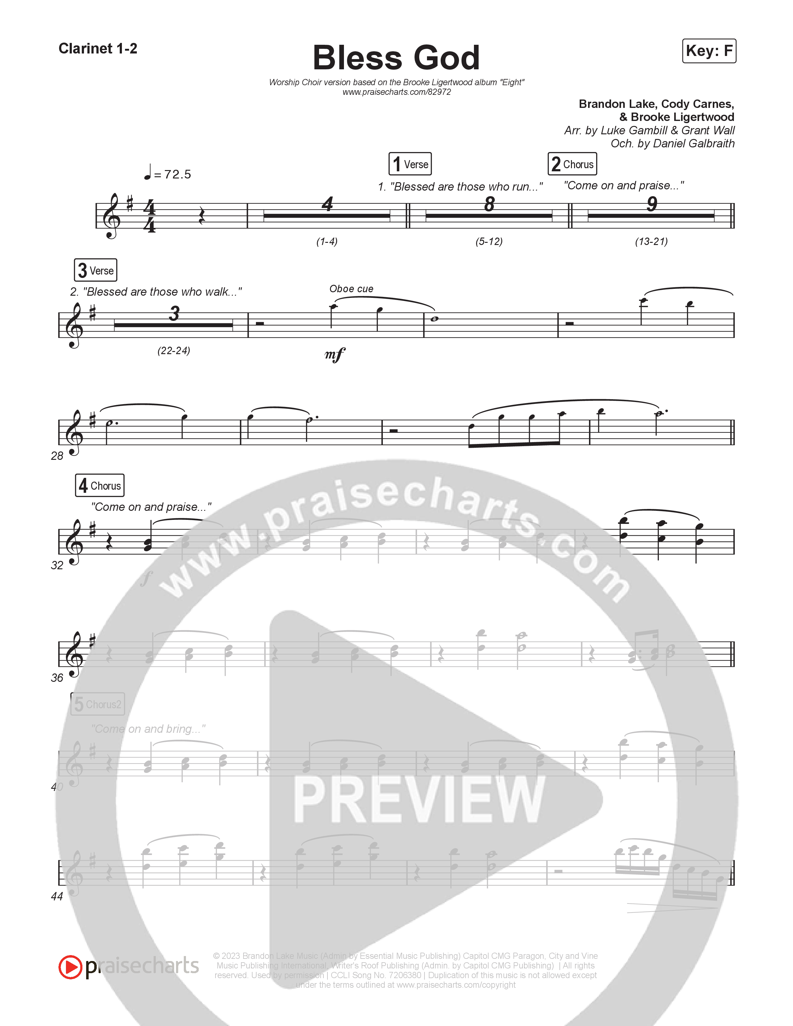 Bless God (Worship Choir/SAB) Clarinet 1/2 (Brooke Ligertwood / Arr. Luke Gambill)