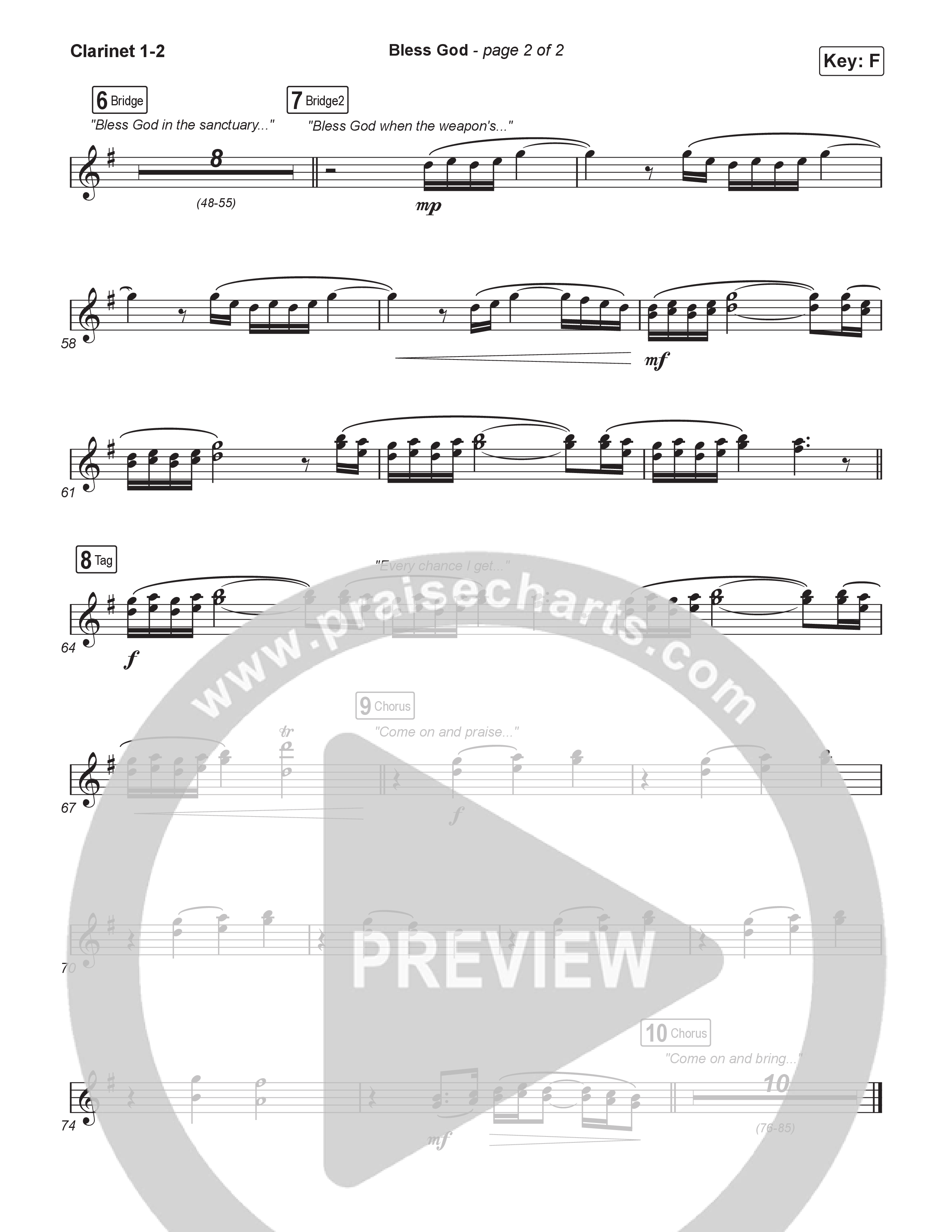 Bless God (Worship Choir/SAB) Clarinet 1/2 (Brooke Ligertwood / Arr. Luke Gambill)