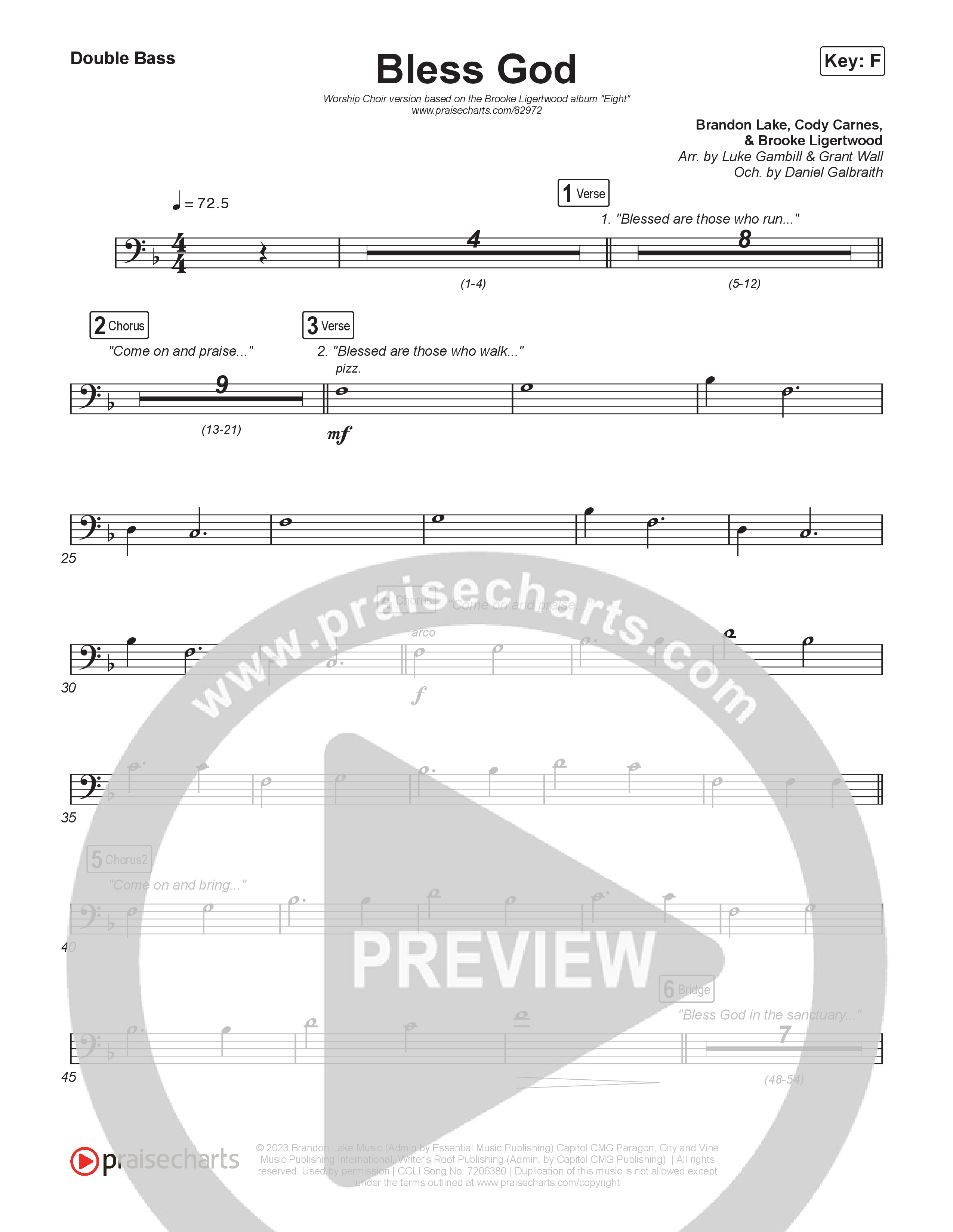 Bless God (Worship Choir/SAB) Double Bass (Brooke Ligertwood / Arr. Luke Gambill)