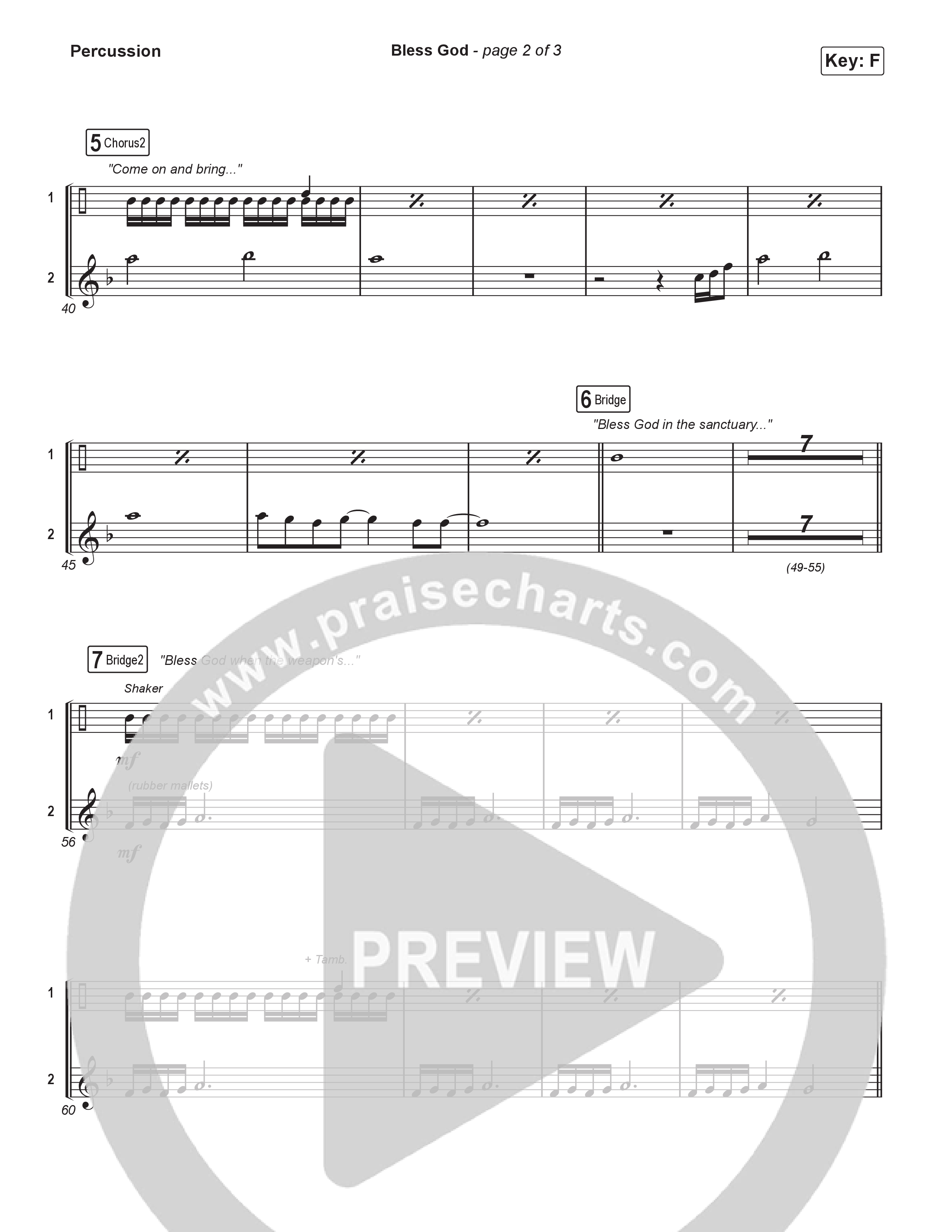 Bless God (Worship Choir/SAB) Percussion (Brooke Ligertwood / Arr. Luke Gambill)