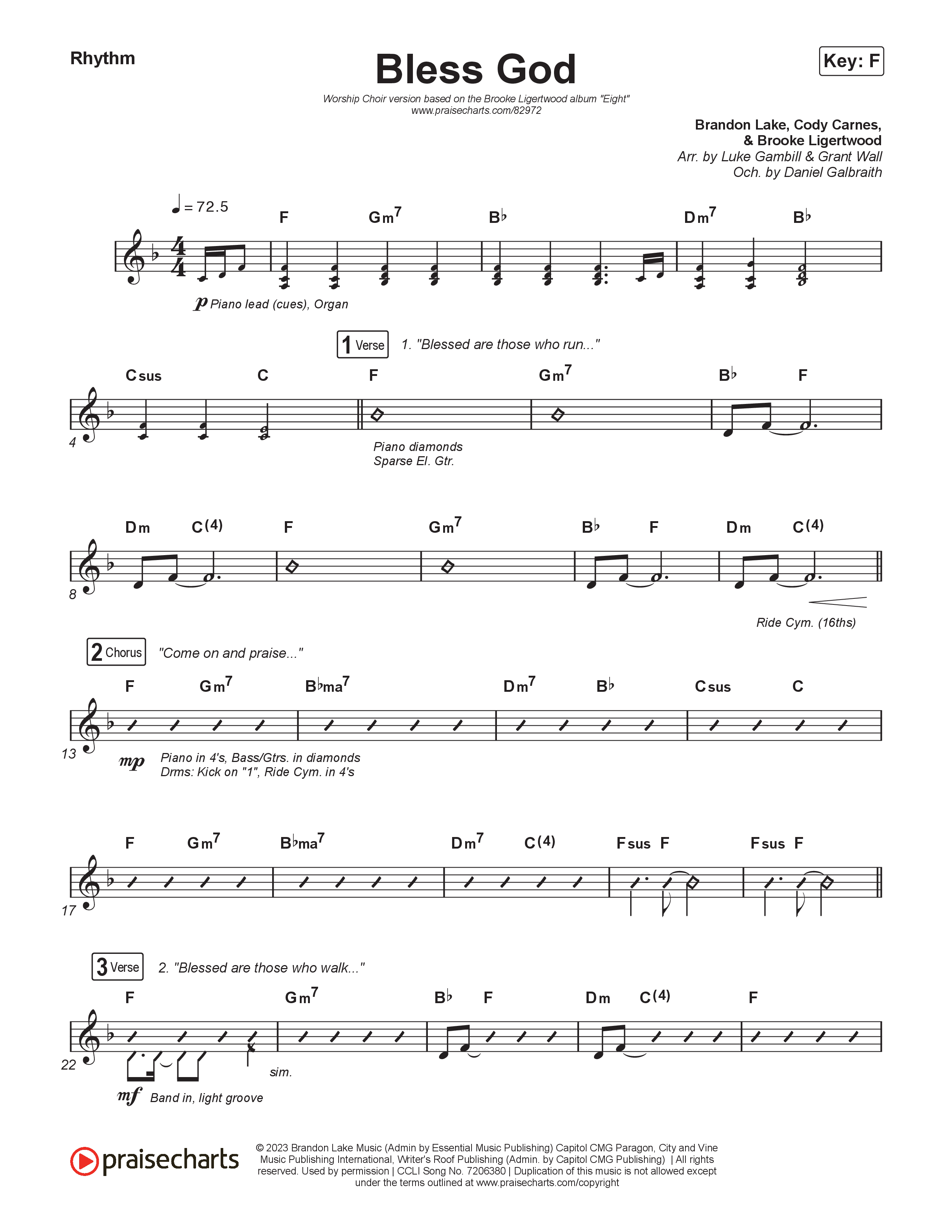 Bless God (Worship Choir/SAB) Rhythm Chart (Brooke Ligertwood / Arr. Luke Gambill)