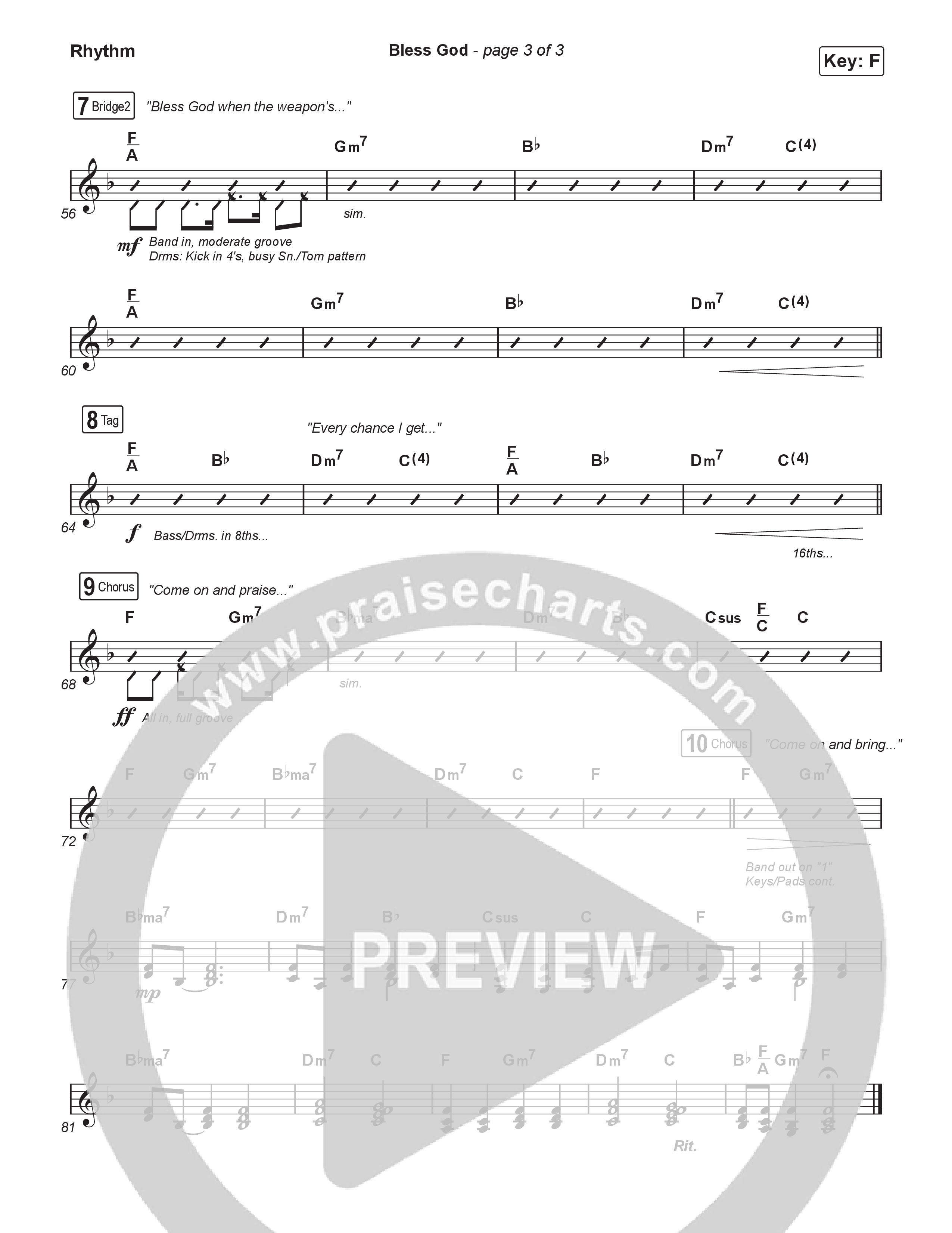 Bless God (Worship Choir/SAB) Rhythm Chart (Brooke Ligertwood / Arr. Luke Gambill)